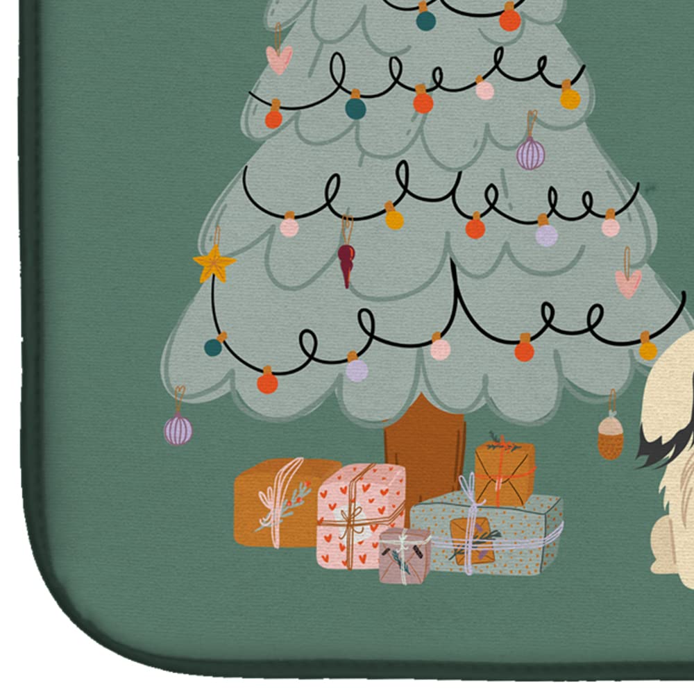 Pekingese Christmas Dish Drying Mat - Absorbent Kitchen Counter Pad, 14x21
