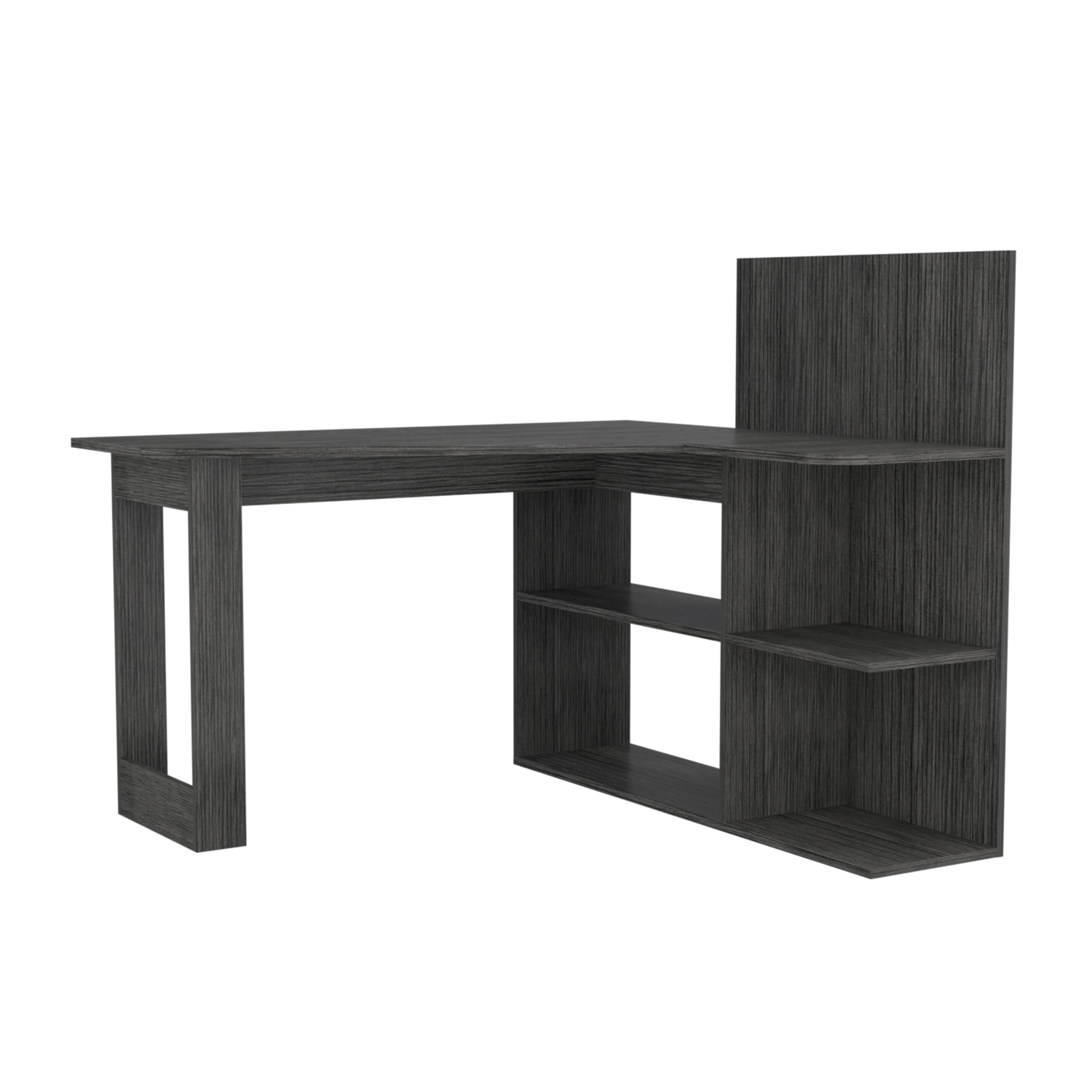 Tuhome Masai Writing Computer Desk with 5 Open Shelves - Smokey Oak Finish for Home Office, Study Room, or Dormitory Workspace