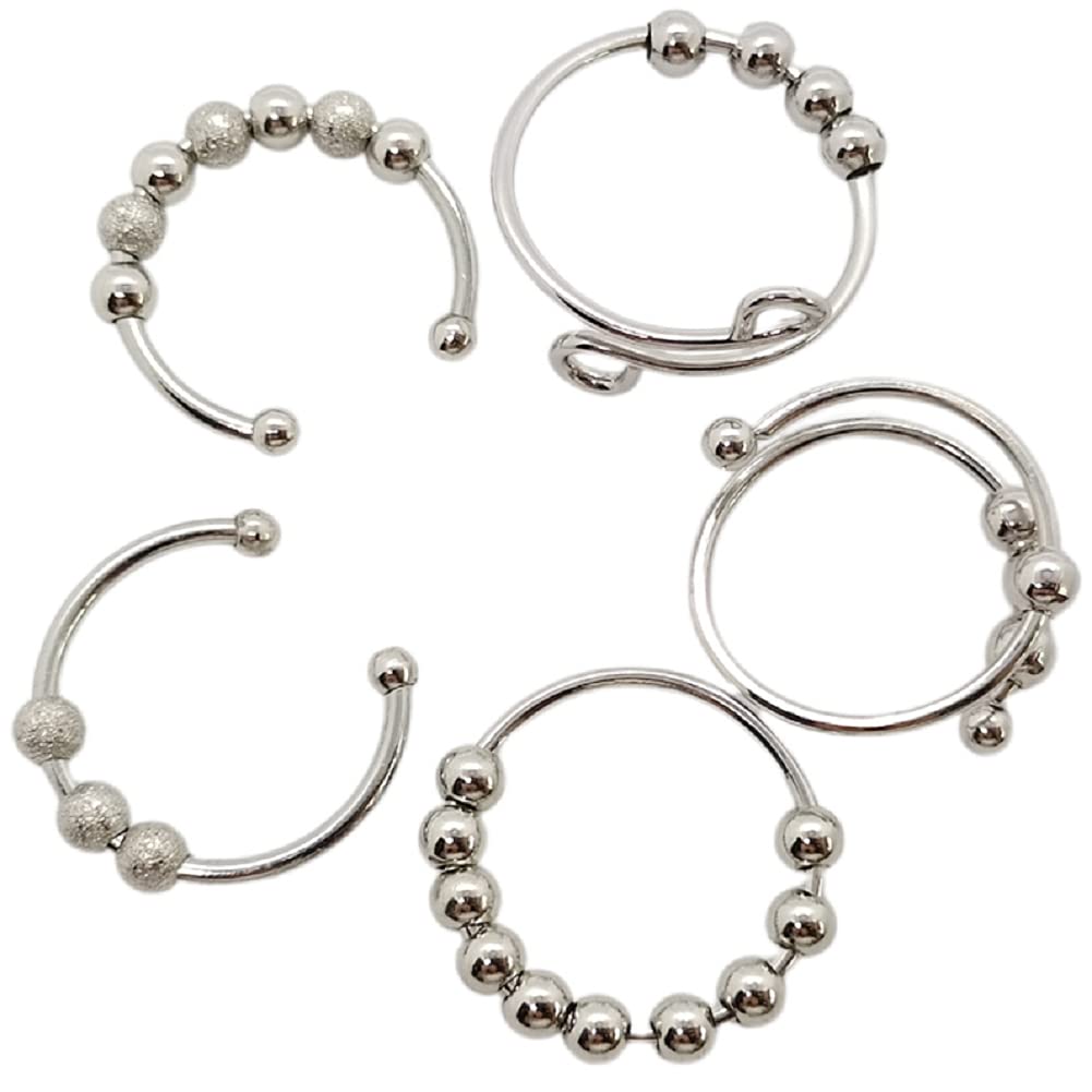 5-Piece Fidget Rings Set for Anxiety Relief - Spinner Sensory Rings with Beads for Women & Girls - Perfect for Stress Relief, ADHD, Autism & Office Focus