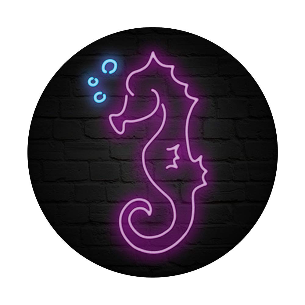 **Purple Seahorse Club Light Sign Black PopSockets PopGrip - Swappable Phone & Tablet Grip for Parties, Bars, and Home Decor**