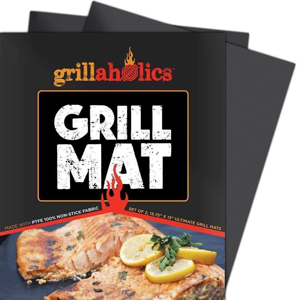 Grillaholics Premium Nonstick BBQ Grill Mats (2-Pack) with Wireless Meat Thermometer & Bristle-Free Grill Brush Set – Perfect for Outdoor Grilling, Backyard BBQs, and Camping Cooking