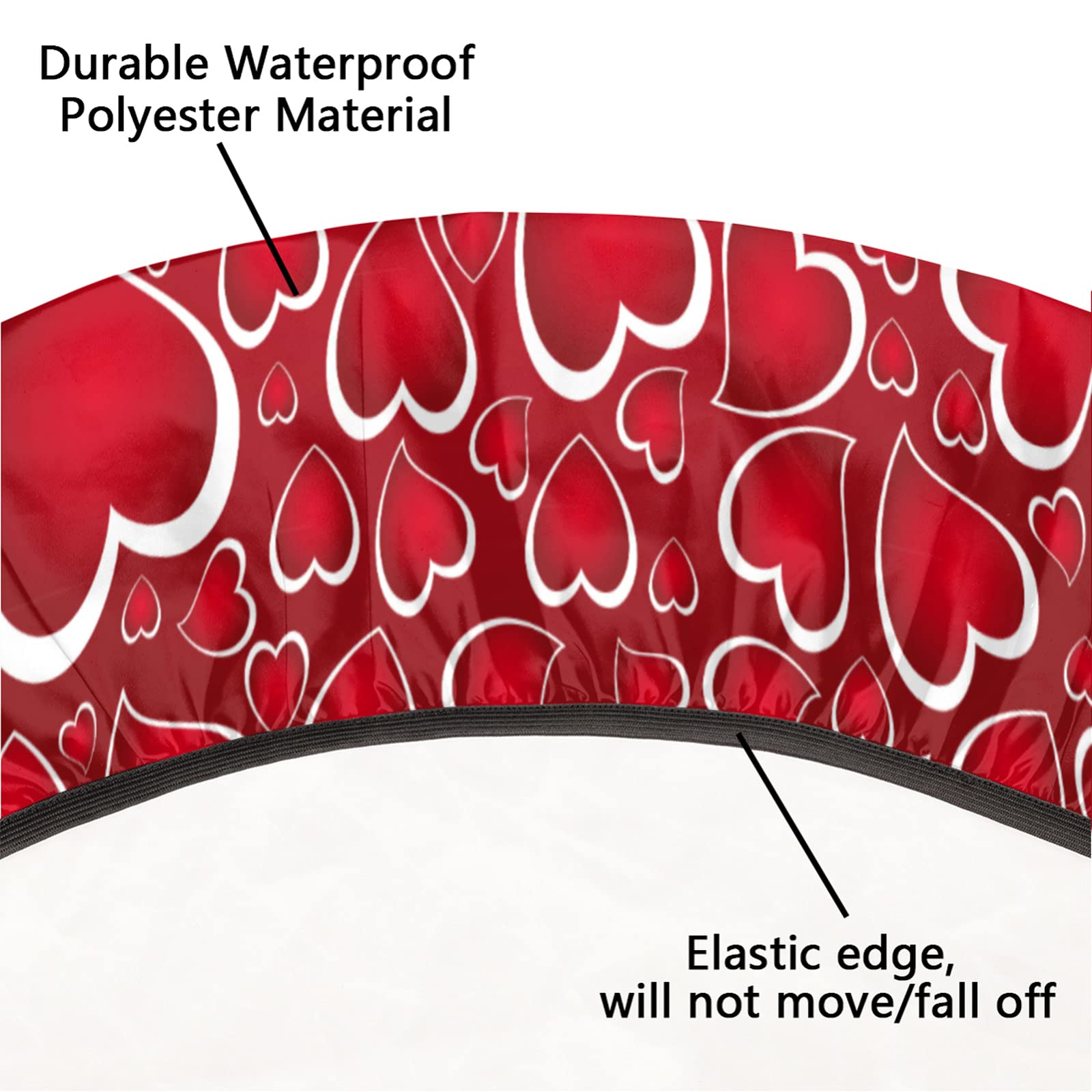 Valentine's Day Heart Print Elastic Edge Round Tablecloth - Waterproof & Wipeable Fitted Table Cover for 40