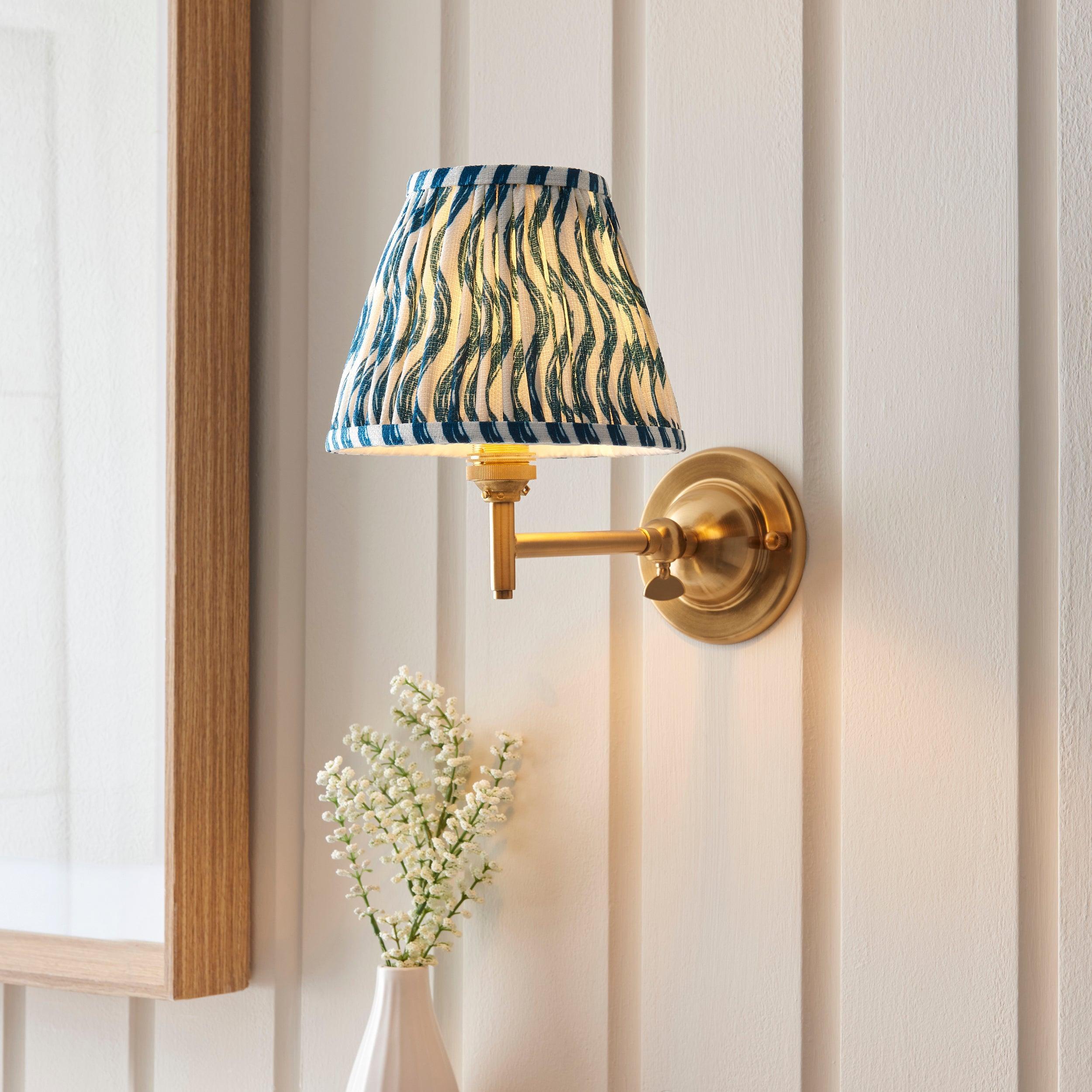 Dome Fold Brass Wall Light with Fold & Ripple Design - 16cm Marlin Blue Shade for Bedroom, Living Room & Hallway Lighting