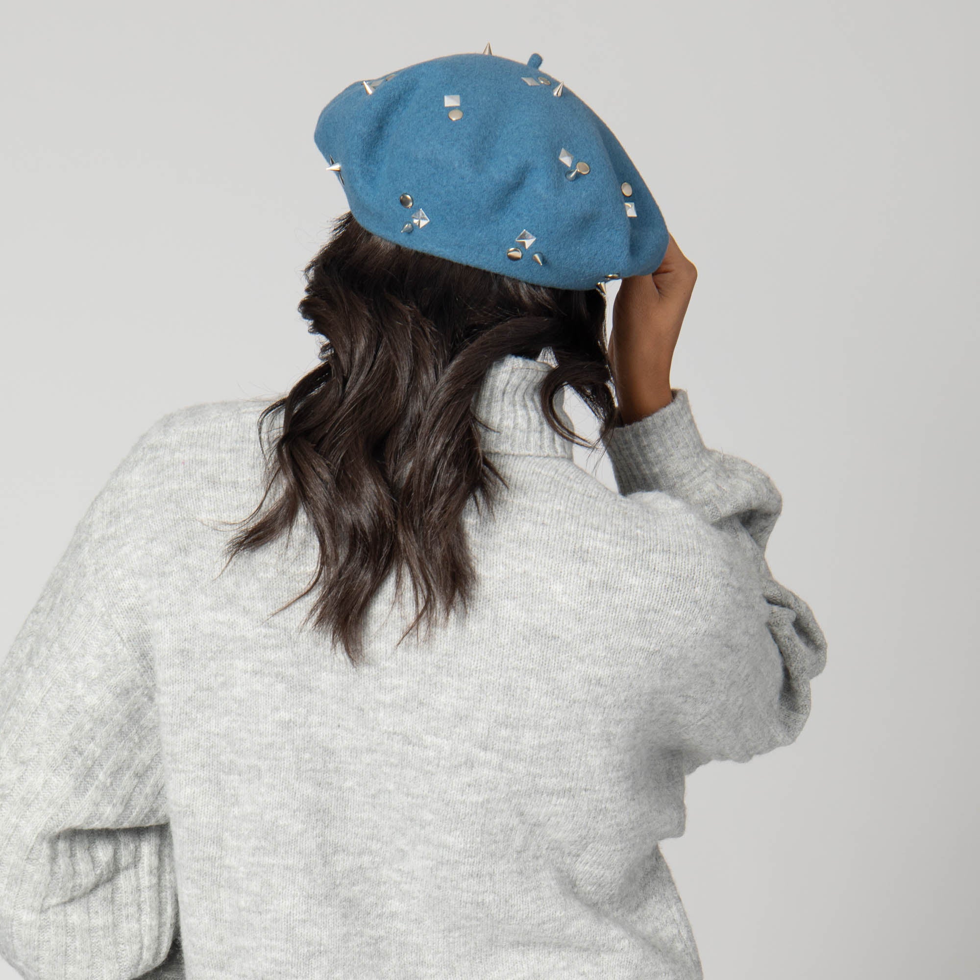 Wool Blend Beret with Metallic Stud Clusters - Stylish Winter Hat for Women | Perfect for Casual Outfits & Evening Events