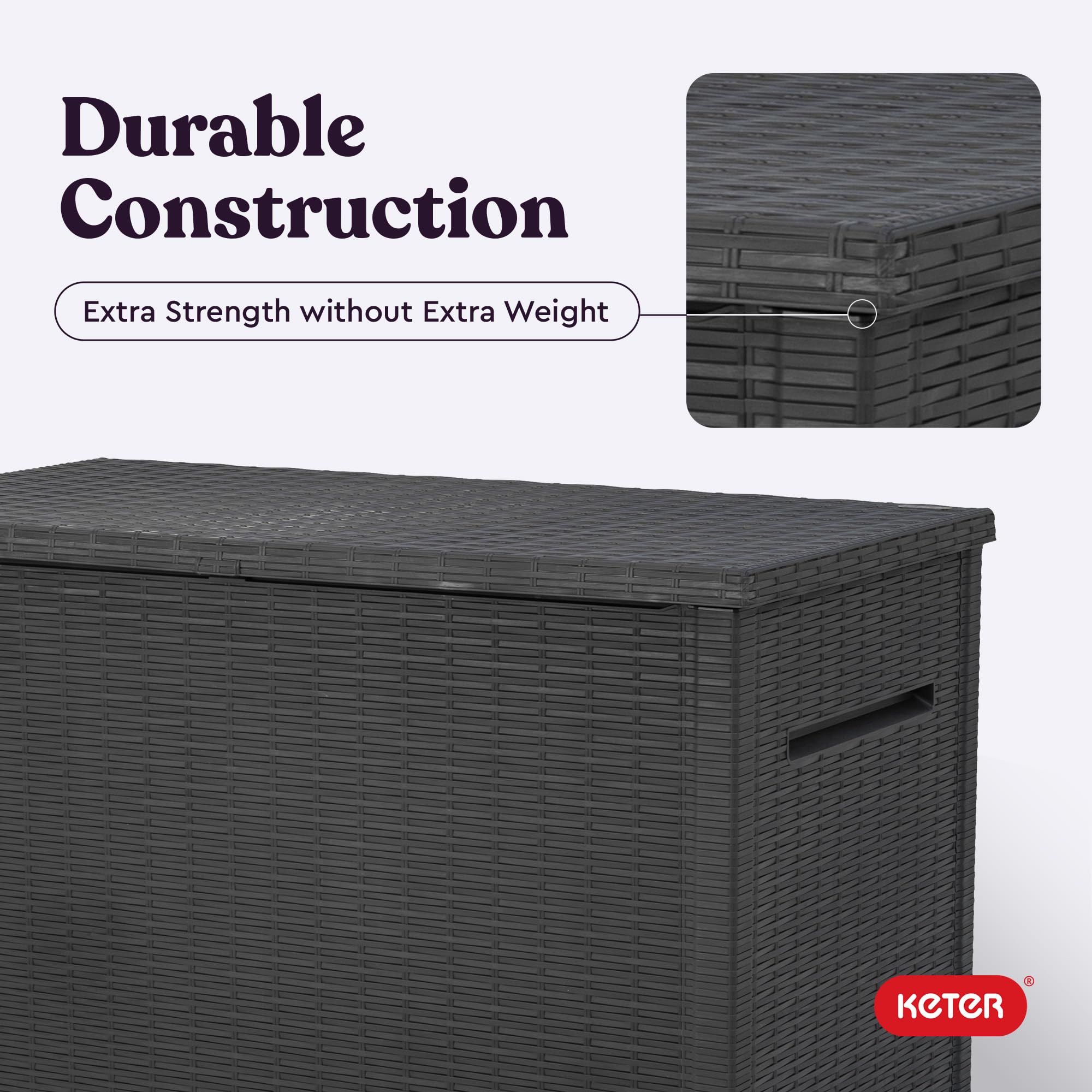 Keter Java XXL 230 Gallon Resin Outdoor Storage Box - Large Deck Box for Patio Furniture Cushions, Garden Tools, Pool Toys & Backyard Organization - Weatherproof Dark Grey Storage Container for Outdoor Use