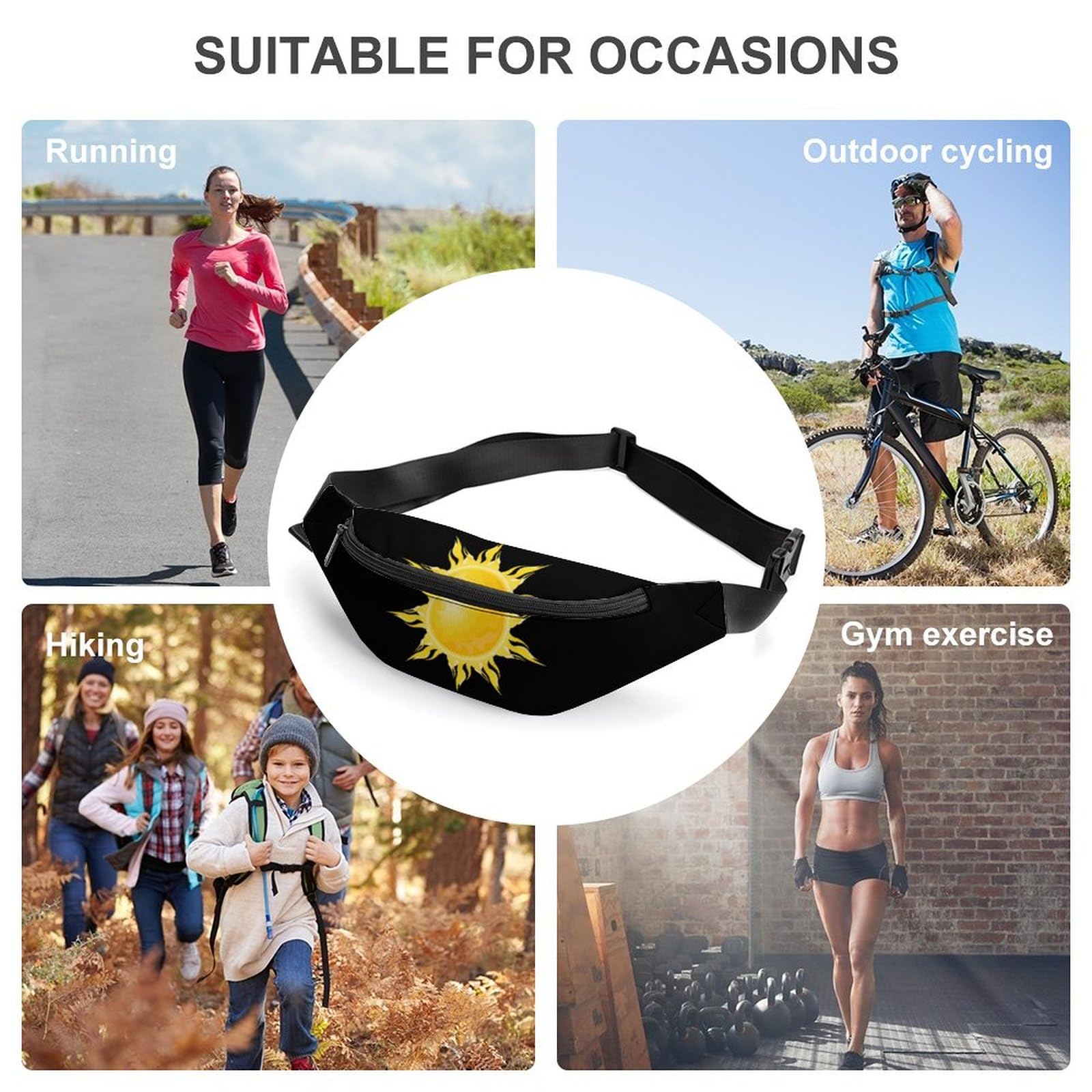 Cartoon Sun Waist Bag with Adjustable Strap - Crossbody Fanny Pack for Women & Men - Perfect for Running, Hiking, Travel & Outdoor Activities
