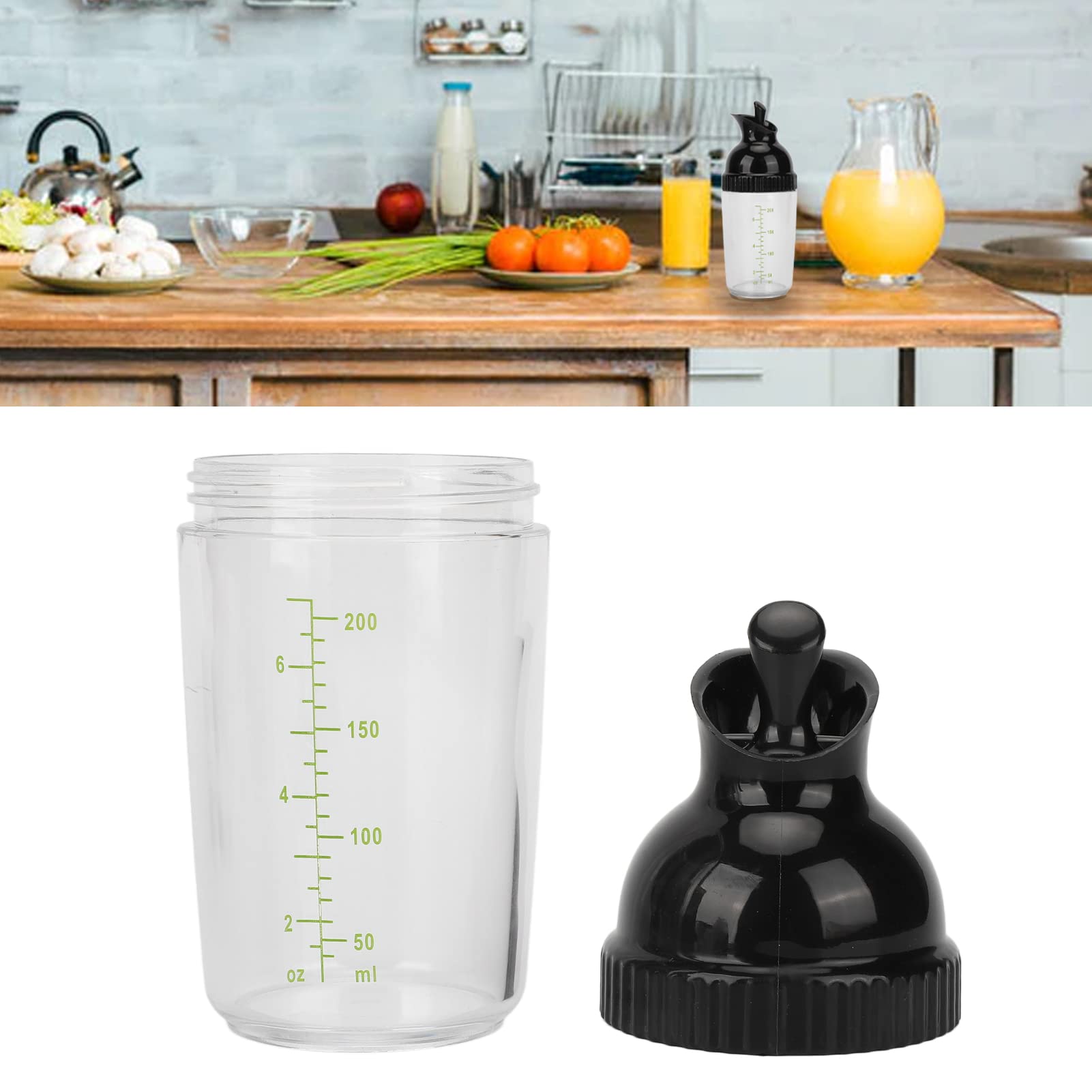 200ml Leak-Proof Salad Dressing Shaker Bottle with Lid - BPA-Free Oil & Vinegar Container for Kitchen, BBQ, Picnics - Perfect for Salad Dressings, Soy Sauce, Olive Oil & Seasonings (Black)