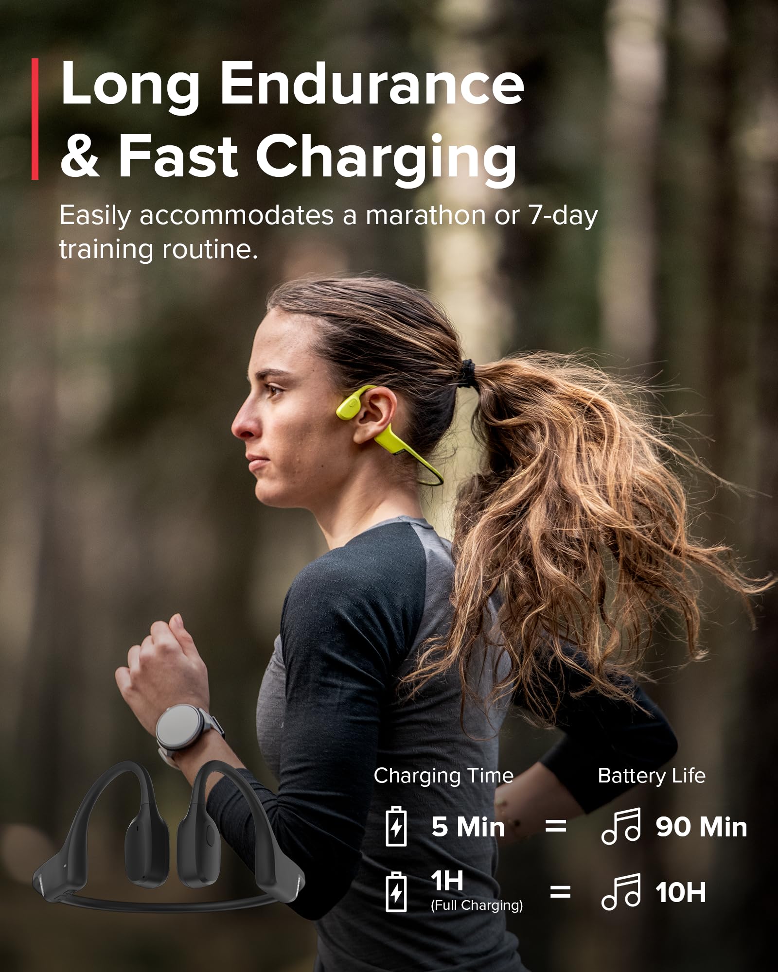 SUUNTO Sonic Open-Ear Bone Conduction Sports Headphones - Wireless Bluetooth Headset with Enhanced Bass, Multipoint Connection, 10H Playtime & Fast Charging - Built-in Dual Mics, IP67 Waterproof & Lightweight Design for Running, Cycling & Outdoor Activities