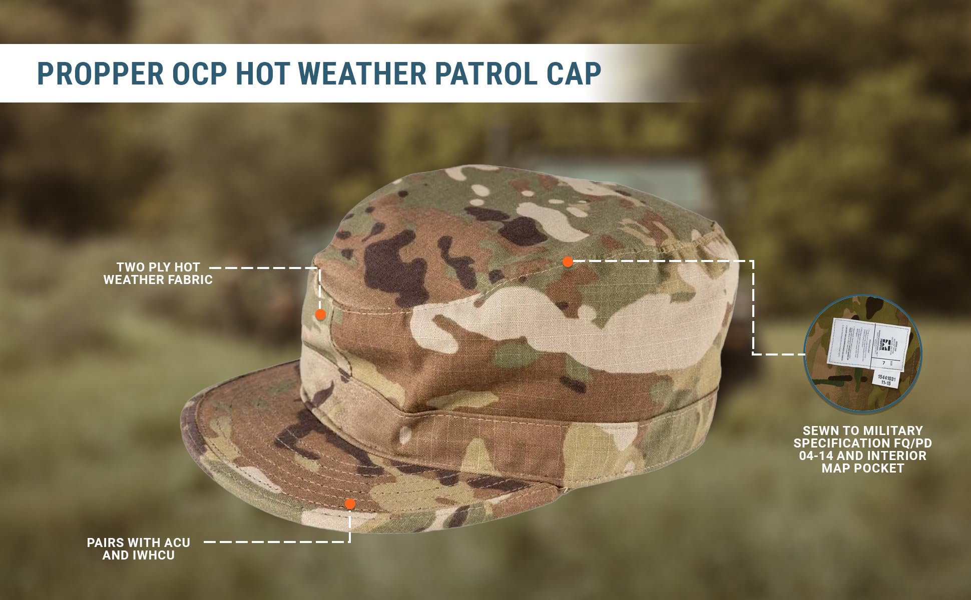 Propper ACU Hot Weather Patrol Cap - Lightweight Military Hat for Outdoor Activities, Hiking & Tactical Use