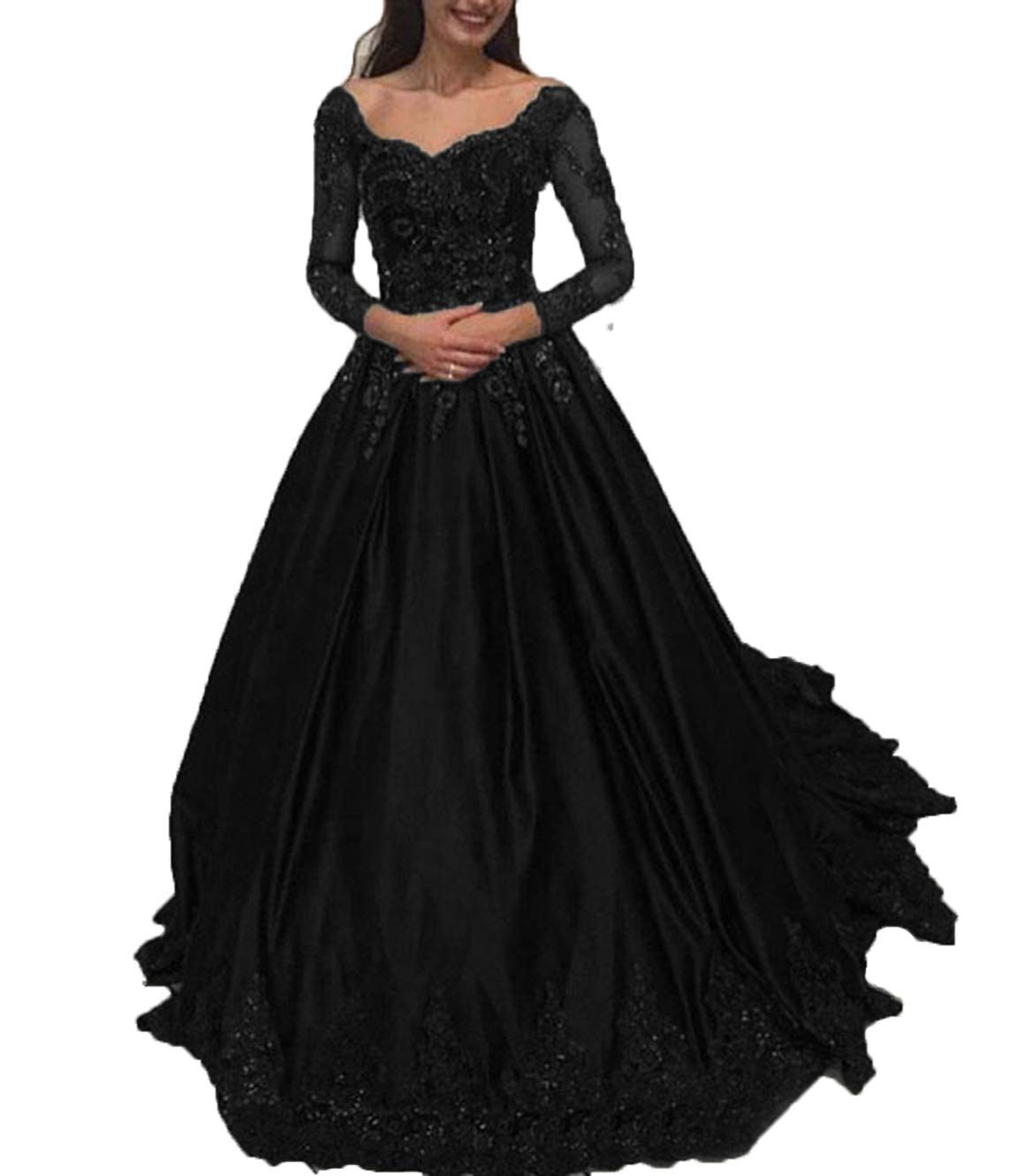 Elegant Beaded Prom Dresses with Lace Illusion Long Sleeves - Satin Ball Gown for Homecoming, Formal Events & Special Occasions