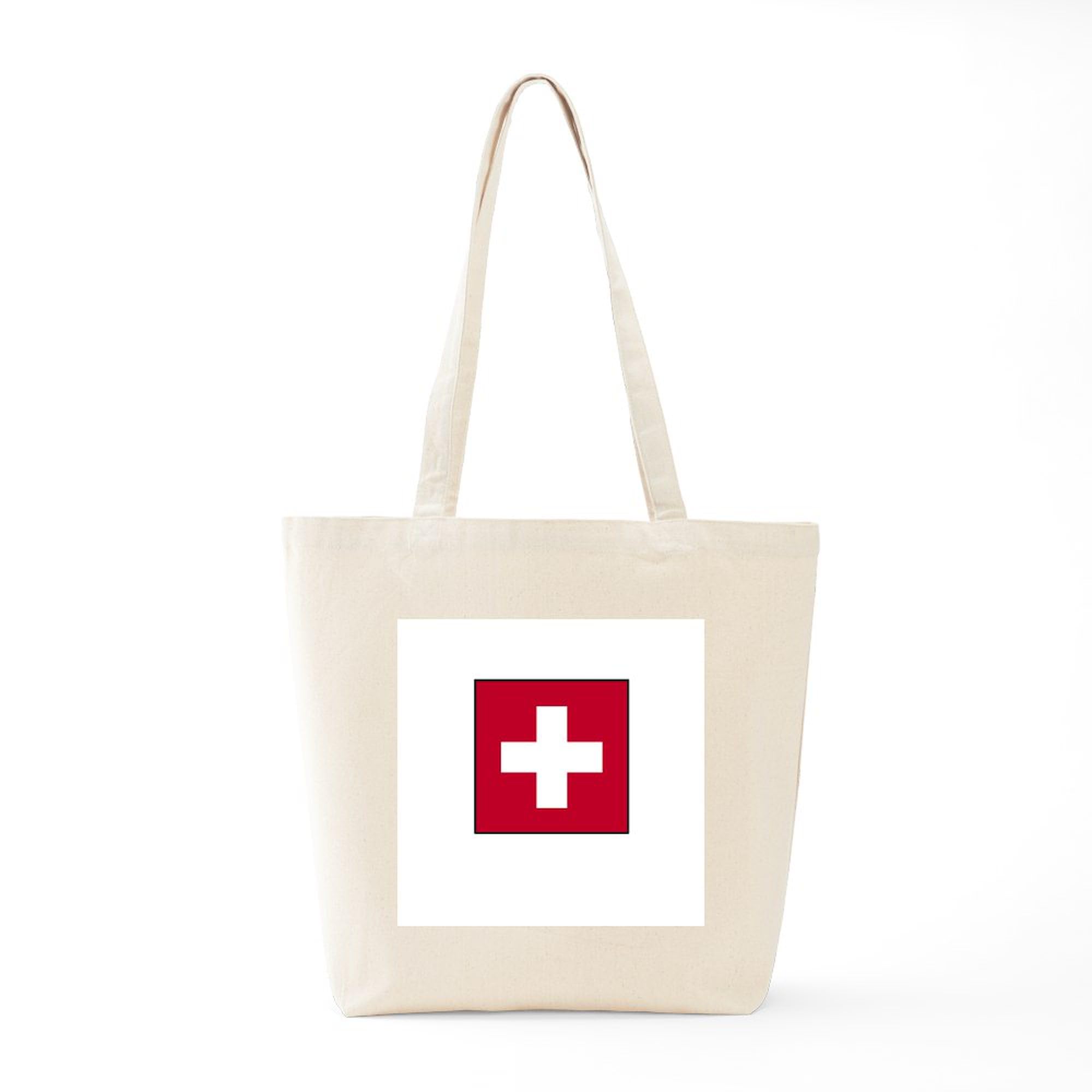 Swiss Flag Switzerland Tote Bag - Natural Canvas Reusable Shopping Bag for Groceries, Beach & Travel | Eco-Friendly Tote with Swiss Design