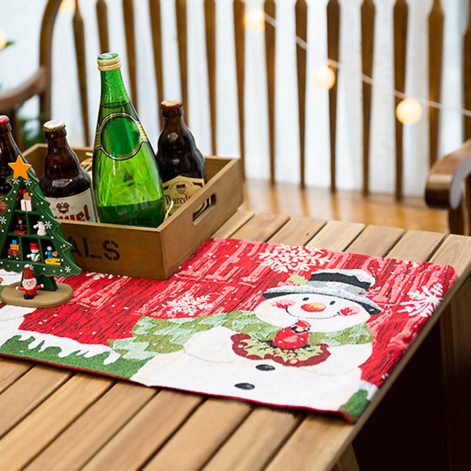Snowman Embroidered Cotton Linen Christmas Table Runner - Rectangle Holiday Tablecloth for Dining Room Decor, Family Gatherings, Anniversary & Party Celebrations (1 PC) - Perfect for Christmas Dinner, Winter Home Decor & Festive Tablescapes