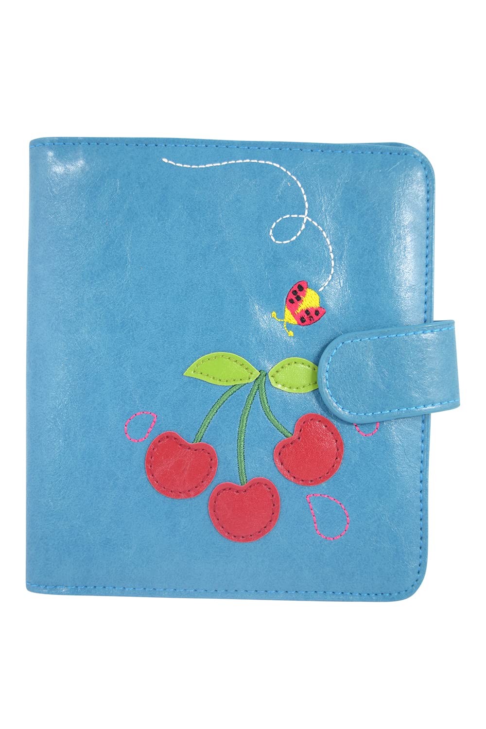 Blue Cherries Embroidered RFID Blocking Travel Passport Wallet - All-in-One Organizer for Passport, Credit Cards & Cash - Perfect for International Travel, Vacations & Business Trips
