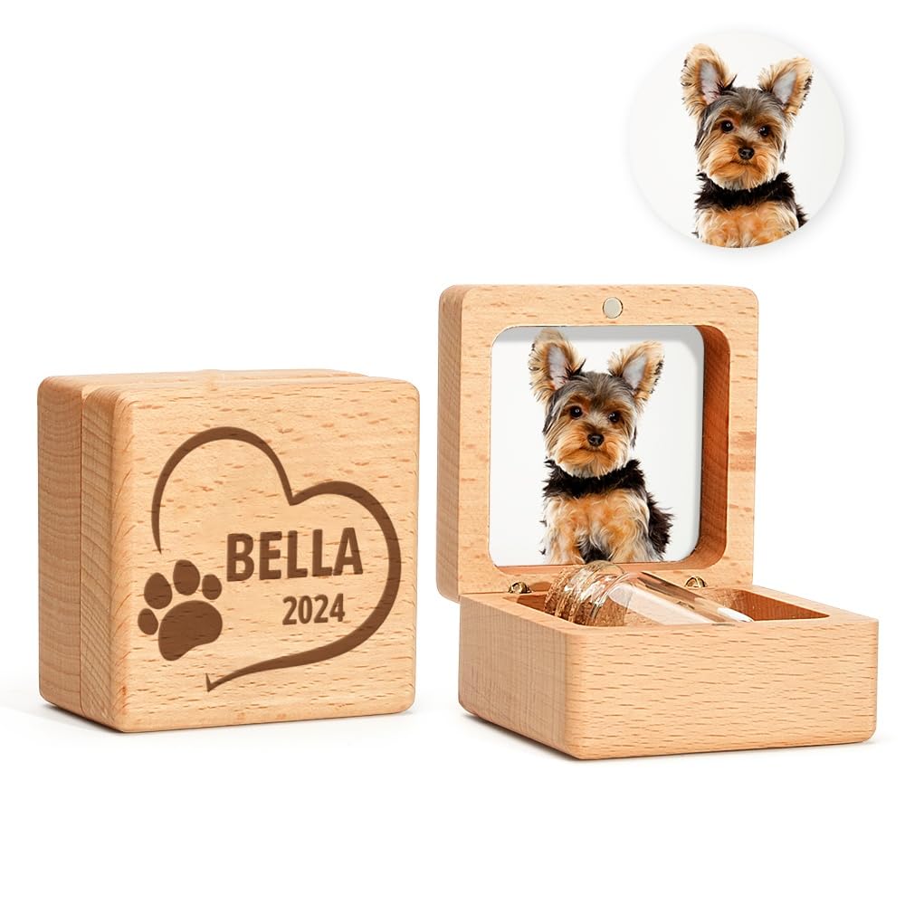 Personalized Pet Memorial Box - Custom Engraved Wooden Keepsake for Dog & Cat Hair, Ashes & Photos - Unique Pet Loss Gift for Pet Lovers - Perfect for Home Memorial Display & Pet Remembrance Ceremonies