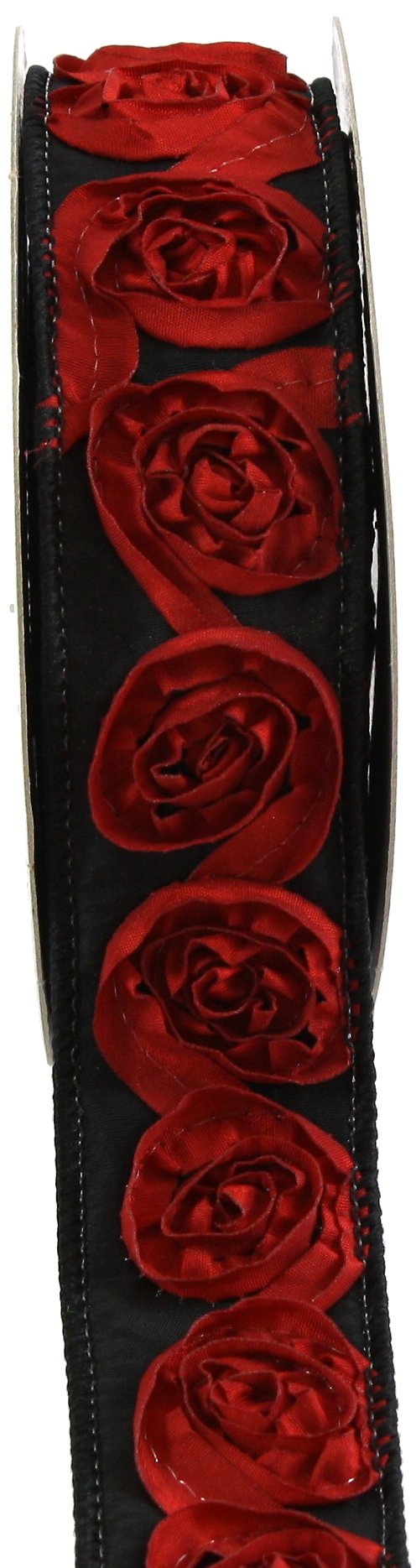 Kel-Toy Red Rosettes Black Ribbon 1.5x10yd for Gift Wrapping & Crafts