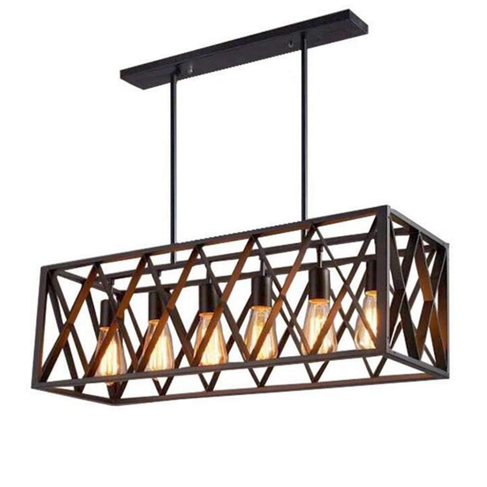 Vintage 6-Light Black Industrial Metal Cage Pendant Chandelier - 31
