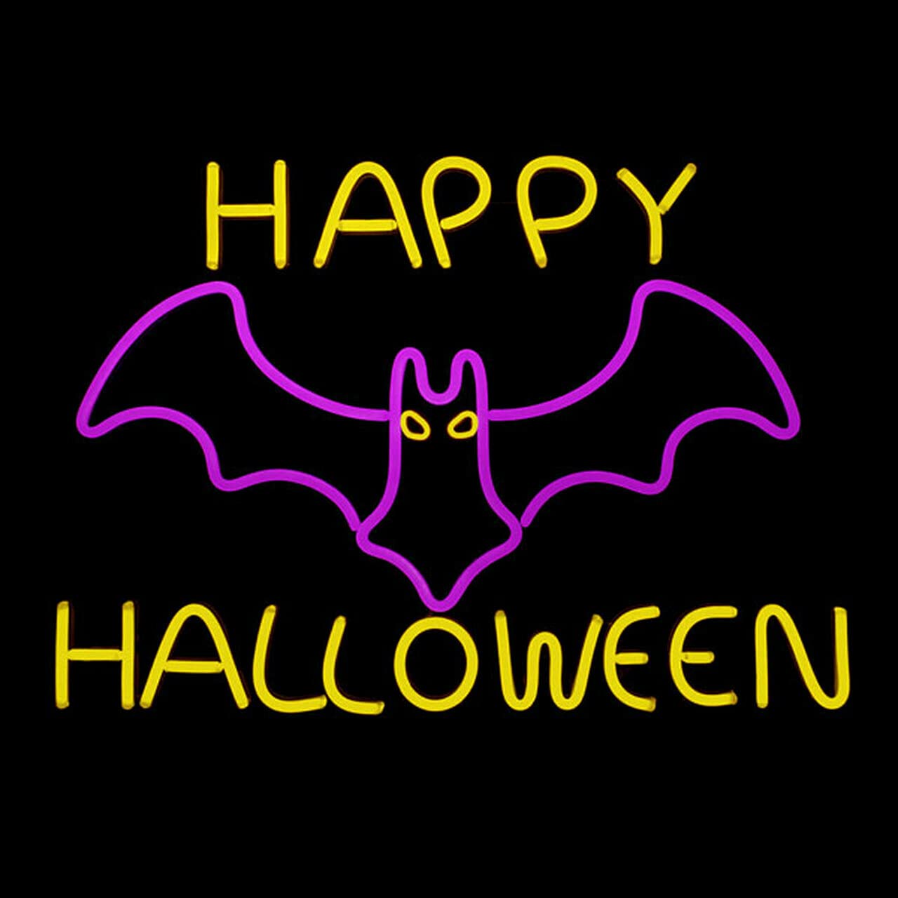 32 Inch Pink & Yellow LED Neon Halloween Sign with Flying Bat Design - Perfect for Home Decor, Party Lighting, and Spooky Outdoor Displays