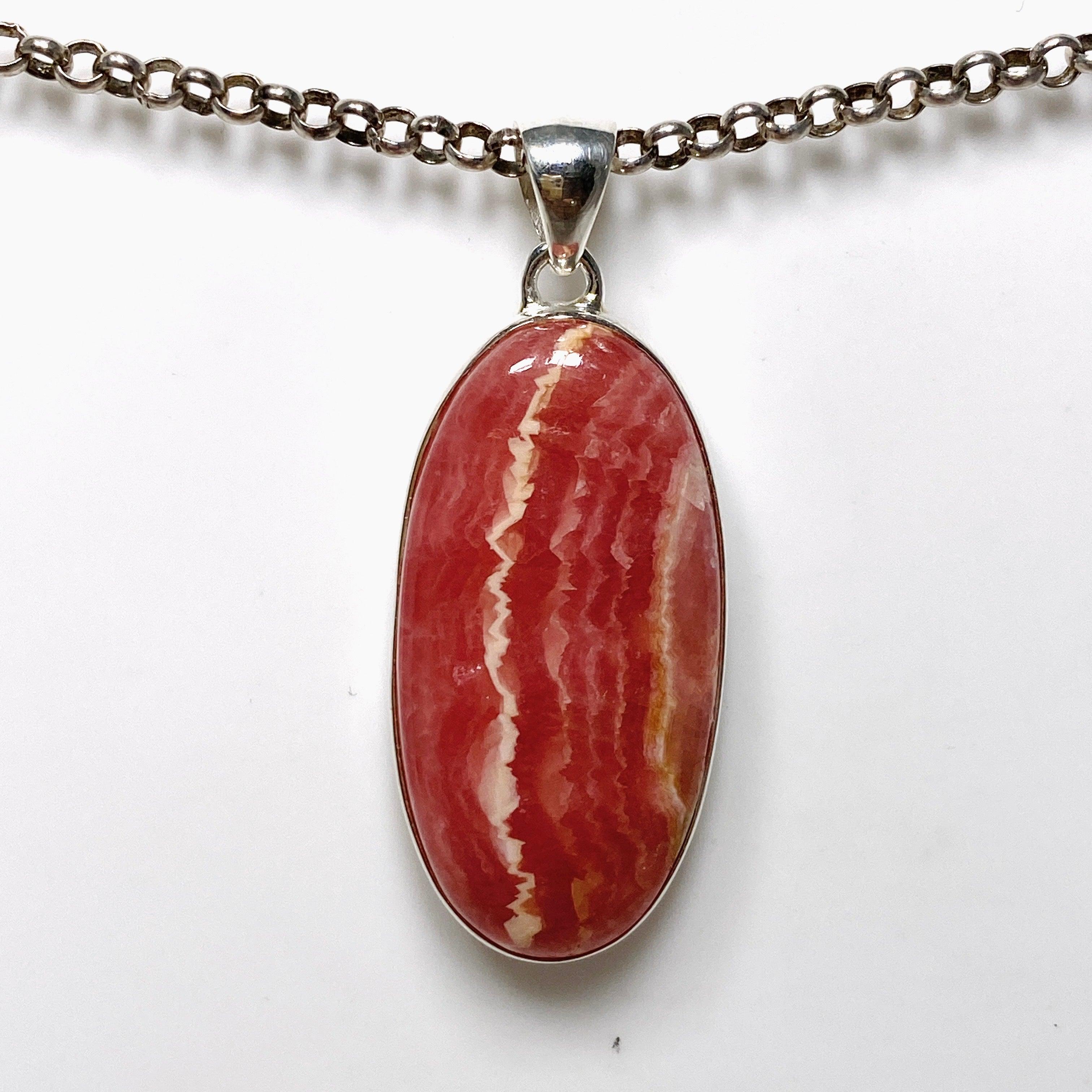 Natural Rhodochrosite Oval Pendant Necklace KPGJ4319 - Elegant Gemstone Jewelry for Women, Perfect for Gifts & Special Occasions