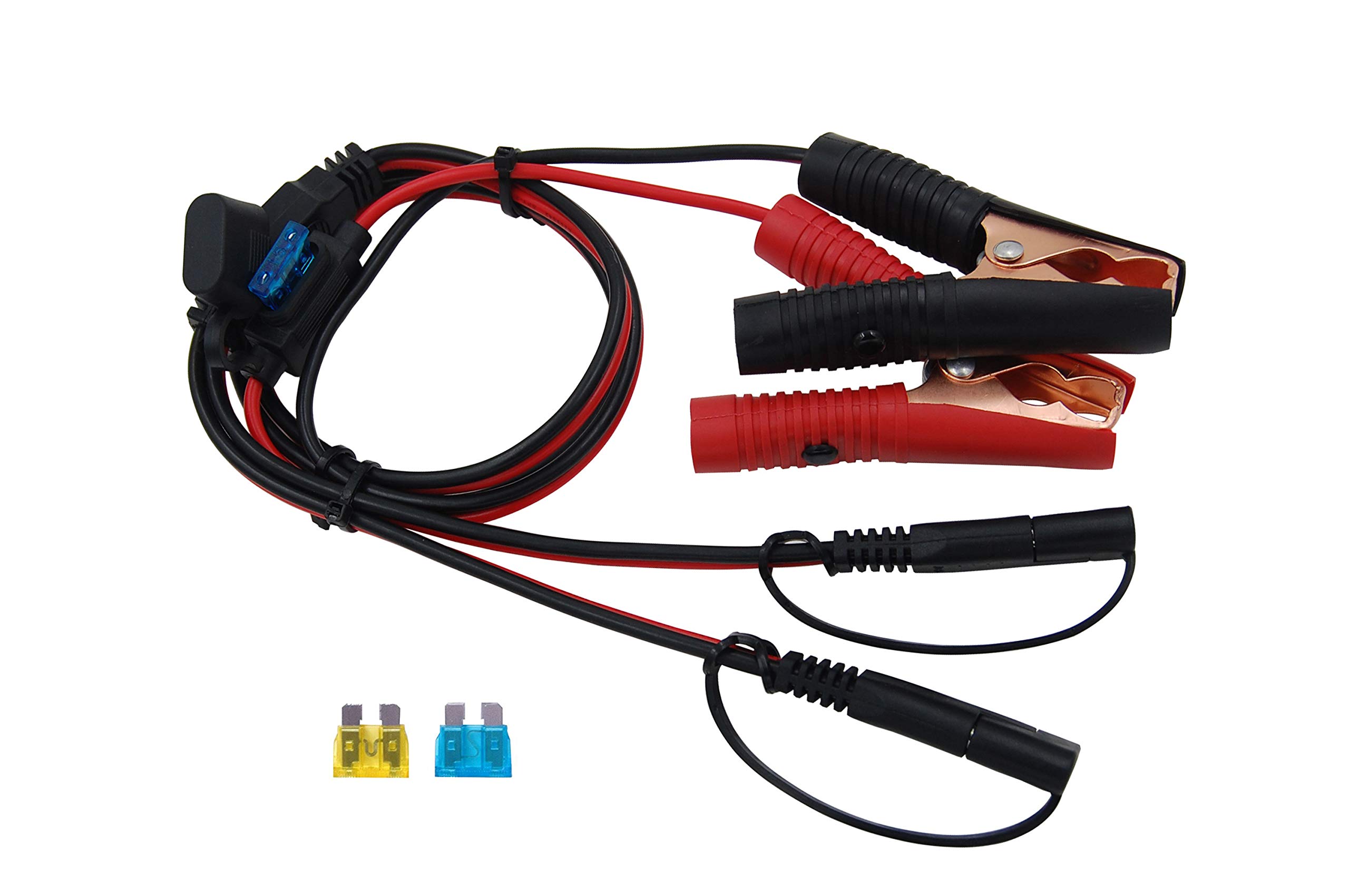 CUZEC 3.8FT/1.15m 16AWG 15A Battery Alligator Clip to 2 SAE Connector Cable - 12V Quick Release Adapter for Car Battery, Solar Panel, RV & Marine Applications - Quick Disconnect Power Cable (CU10352B)