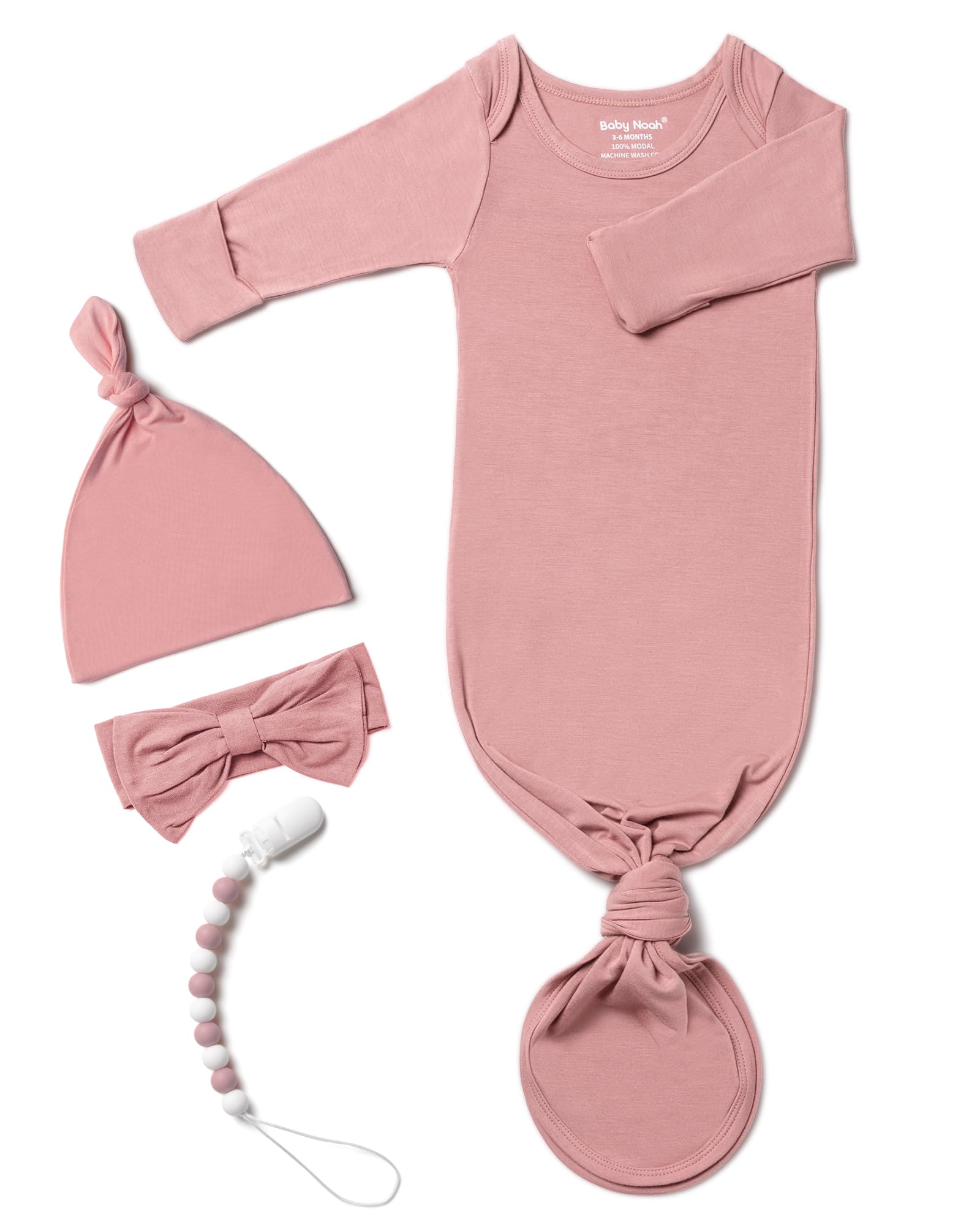 Soft Baby Knotted Gown Set with Mittens & Hat - Newborn Sleepwear for Cozy Nights
