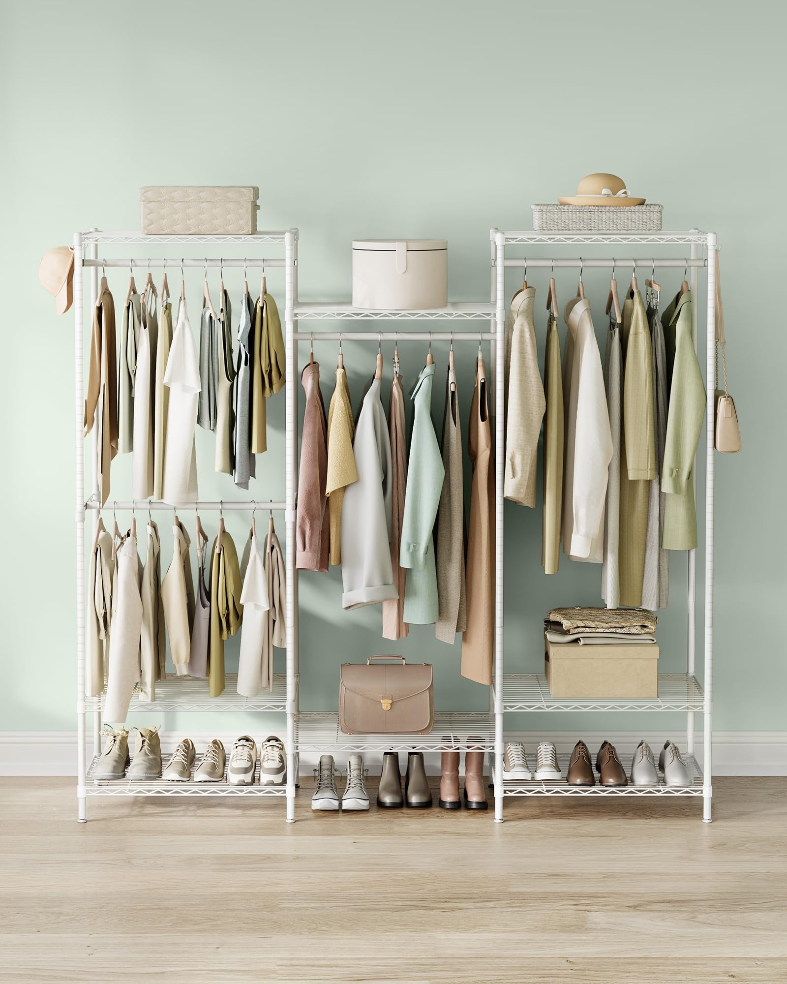 SONGMICS Metal Wardrobe with Adjustable Shelves, Hanging Rods & Hooks - Durable, Separable Freestanding Closet Organizer in Cloud White LGR431W01 - Perfect for Bedroom, Closet, Dorm & Small Space Storage