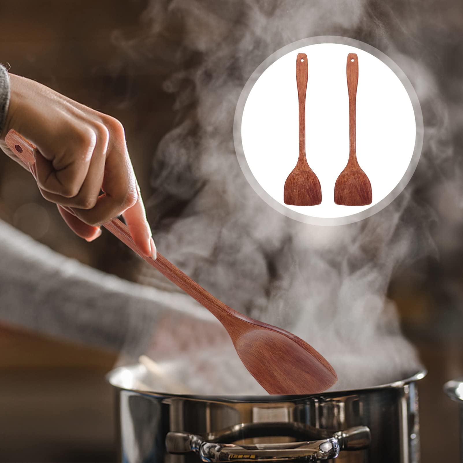 HEMOTON 2-Pack Wooden Spatula Set - Square Turner, Cooking Utensil, Kitchen Fish Spatula with Long Handle for Baking, Frying & Serving - Perfect for Non-Stick Pans & Everyday Cooking