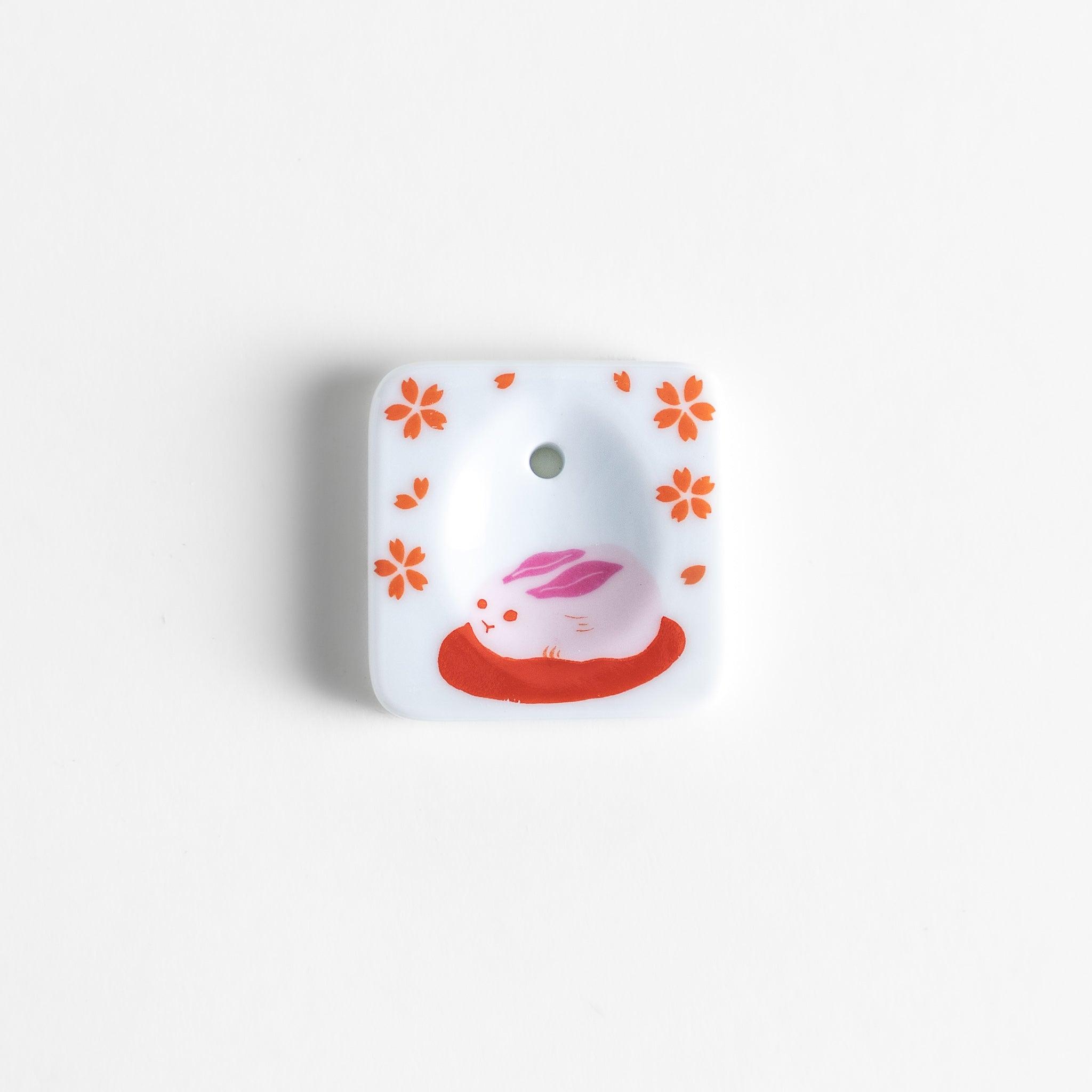 Sakura Rabbit Incense Holder - Ceramic Japanese Style Incense Burner for Home Decor, Meditation & Aromatherapy - Perfect for Zen Spaces, Yoga Rooms & Relaxation Areas