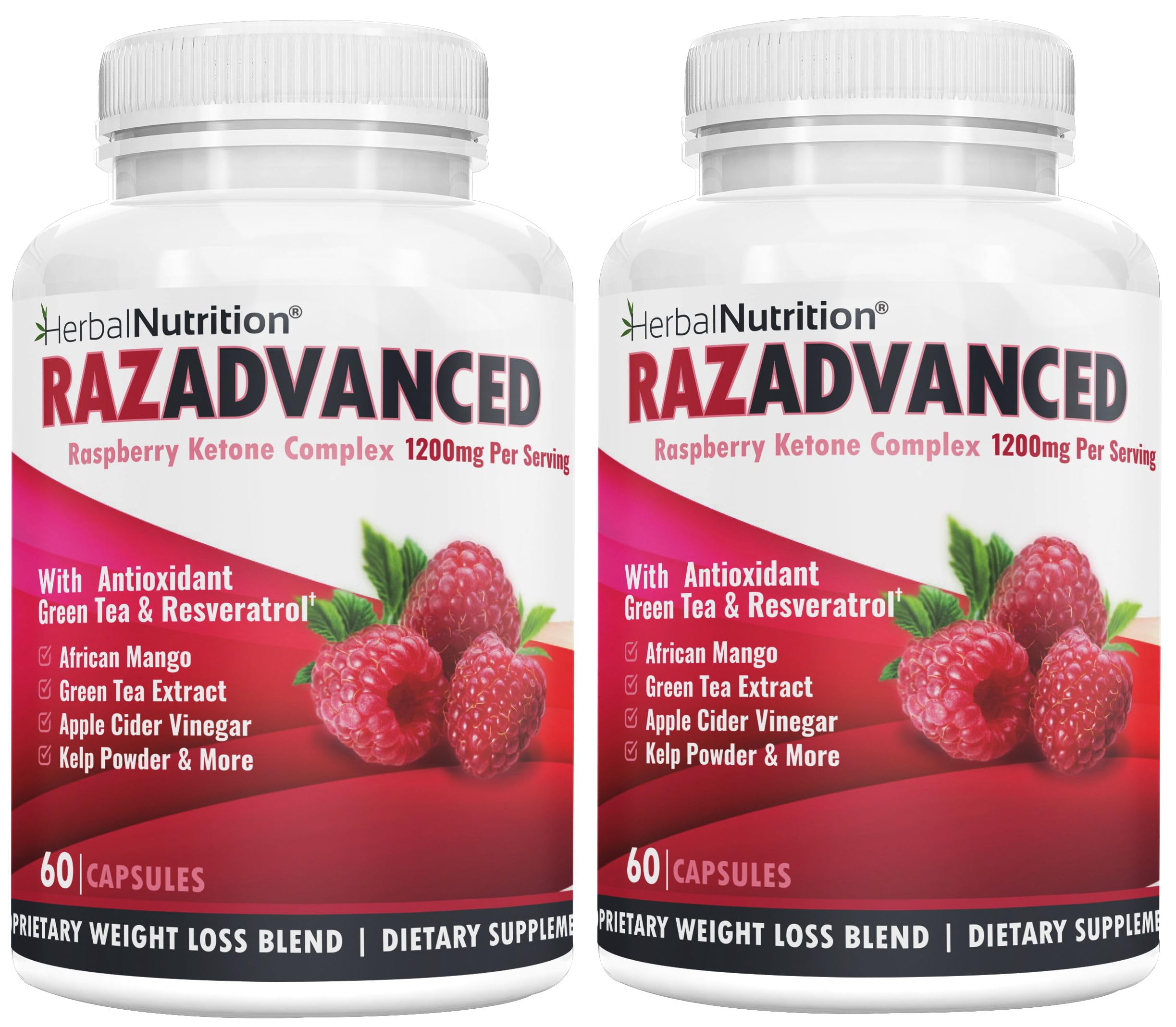Raspberry Ketones Complex 120 Capsules (2 Pack) - 1200mg per Serving with African Mango, Apple Cider Vinegar, Green Tea, Resveratrol, Acai Fruit, Kelp & Grapefruit - Premium Weight Management Supplement for Metabolism Boost & Natural Fat Burning - Perfect for Keto Diet & Fitness Routines