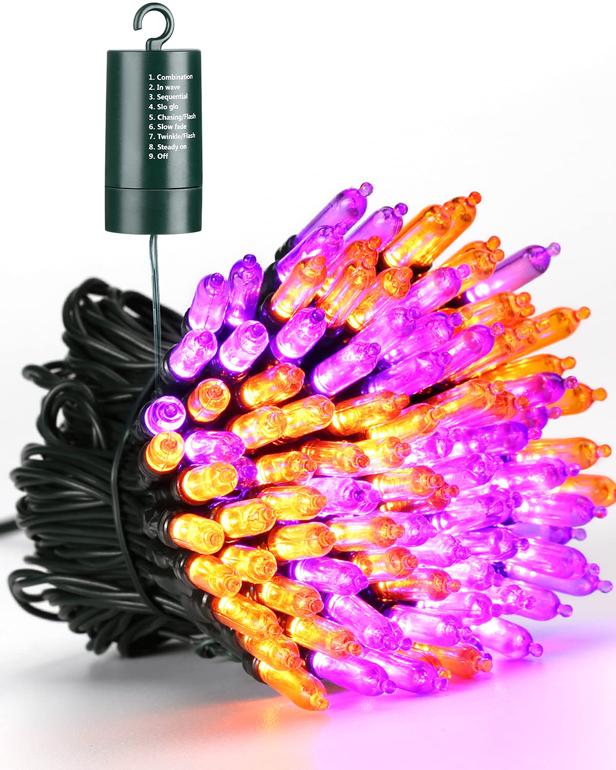 Flacchi 100 LED 33ft Battery Operated Waterproof String Lights - Orange & Purple Halloween Fairy Lights with 8 Modes & Auto Timer - Perfect for Party Decorations, Indoor & Outdoor Halloween Decor, Bedroom, Garden, and Patio Lighting