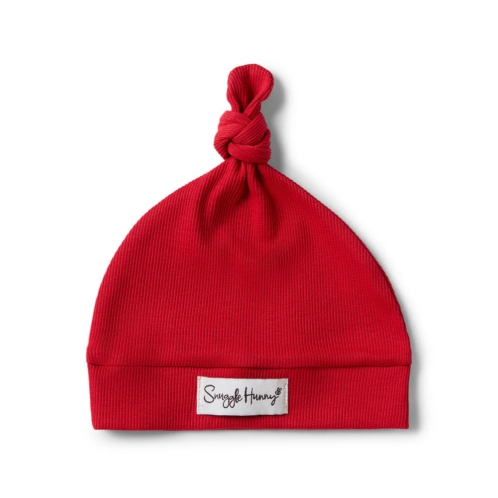 Snuggle Hunny Organic Ribbed Knotted Beanie - Soft Winter Hat for Women & Men - Red - Perfect for Cold Weather, Outdoor Activities & Fashion