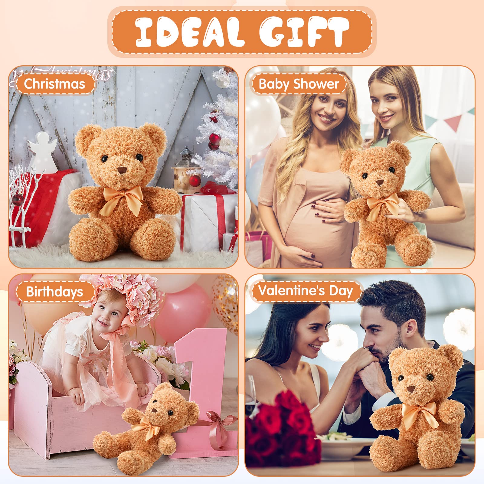 Lenwen 30-Piece Bulk Stuffed Animals - 12 Inch Brown Teddy Bear Plush Toys | Soft & Cuddly Small Plush Bears for Kids, Boys & Girls | Perfect for Baby Showers, Birthday Gifts, Nursery Decor & Playtime Comfort