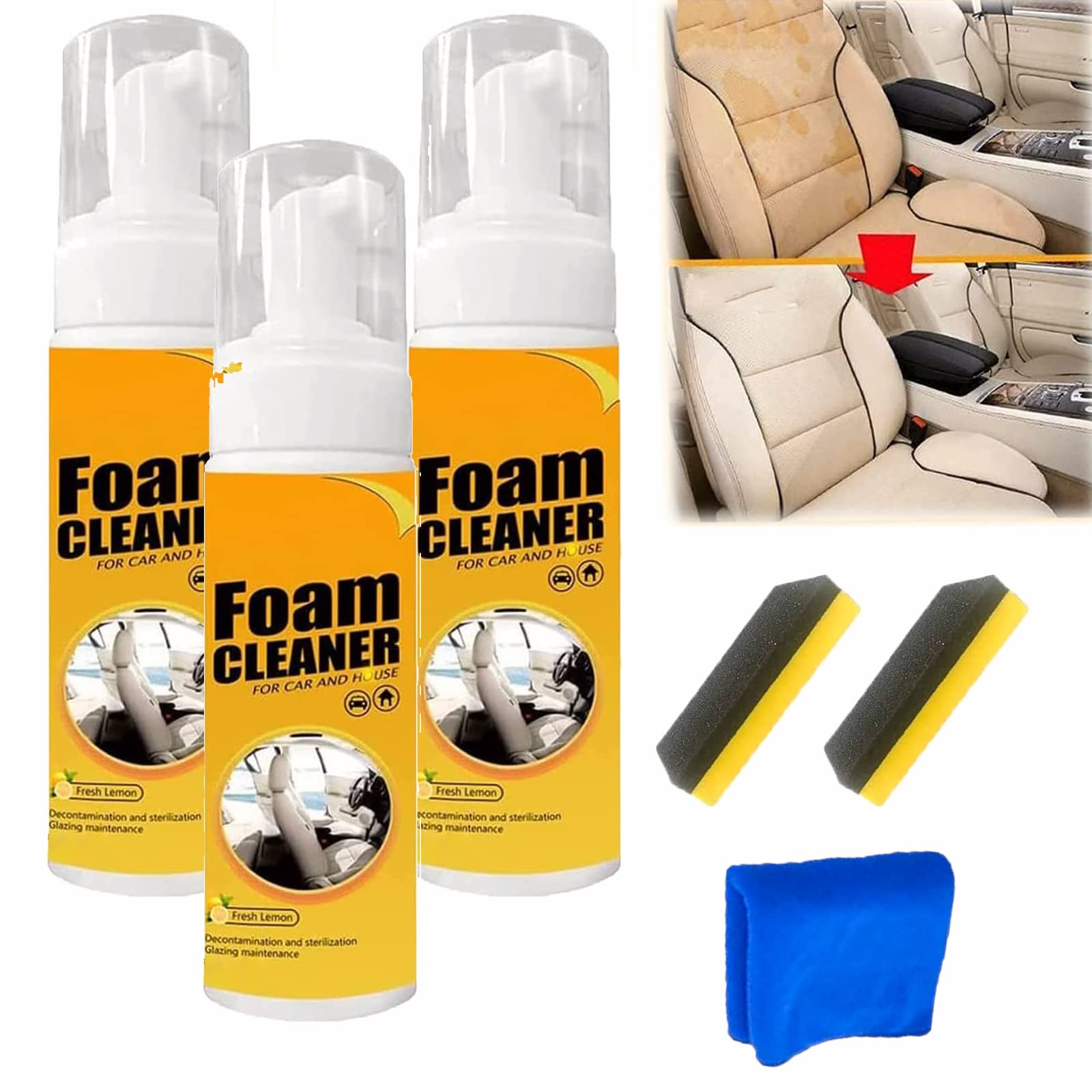 Atidottech Powerful Foam Cleaner & Stain Remover Kit - 3 Pack (60ml Each) - Multi-Surface Household Cleaner for Carpets, Upholstery, Shoes & More