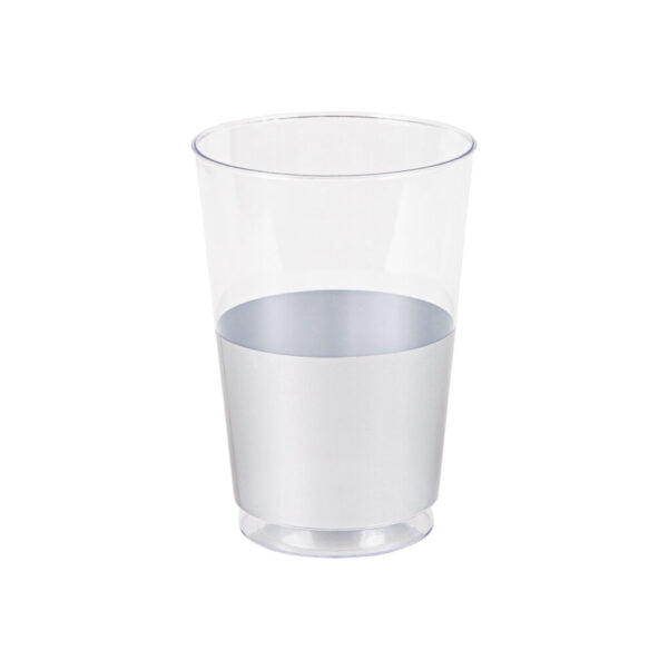12 Oz Clear & Silver Hard Plastic Round Party Cups - 10 Pack Bulk Disposable Cups for Parties, Events, BBQs, and Outdoor Gatherings