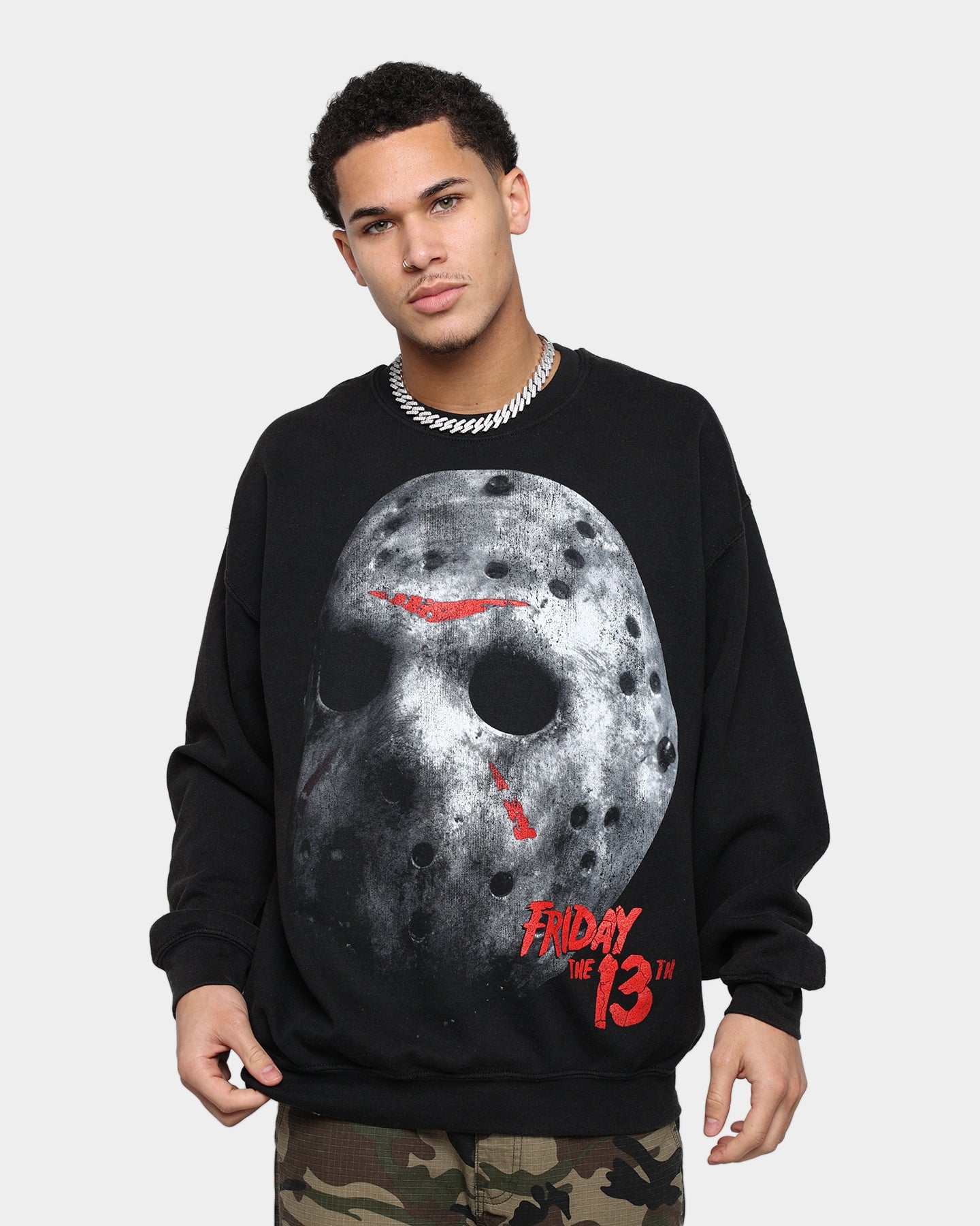 Vintage Jason's Mask Crewneck Sweatshirt - Black Distressed Wash - Horror Movie Fan Apparel for Halloween & Cosplay
