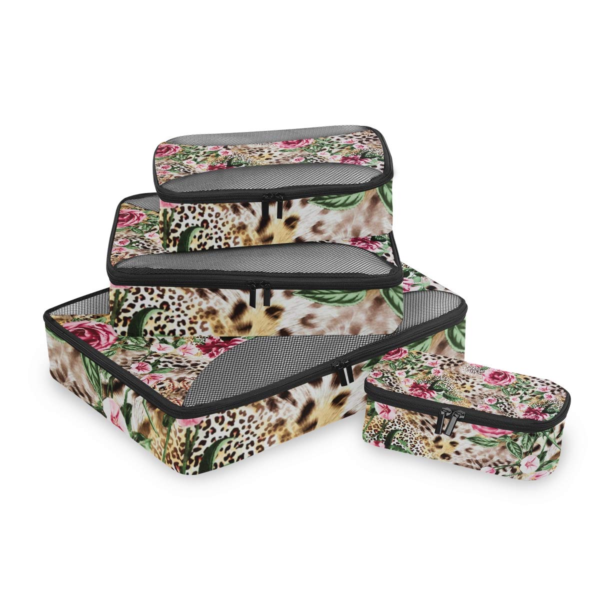 Animal Leopard Print Packing Cubes Set of 4 - Mesh Travel Organizers for Luggage & Suitcase Storage | Perfect for Vacation, Business Trips & Weekend Getaways