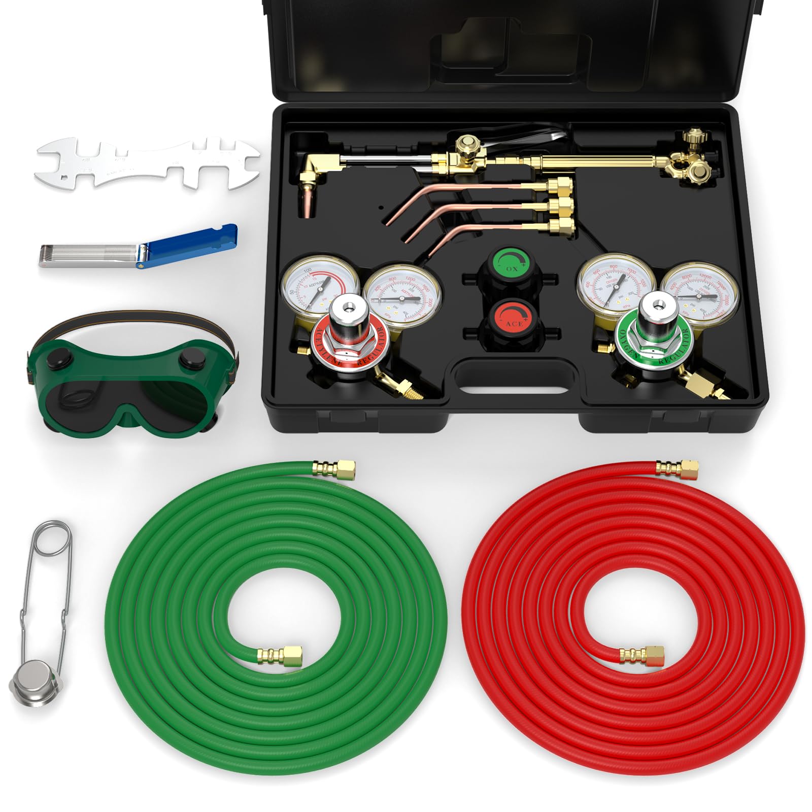 TOOLIOM Professional Oxygen & Acetylene Torch Kit for Metal Cutting and Welding - Complete Gas Welder Tool Set with Regulator Gauges, Nozzles & Hose - Perfect for DIY Projects, Automotive Repairs and Metal Fabrication