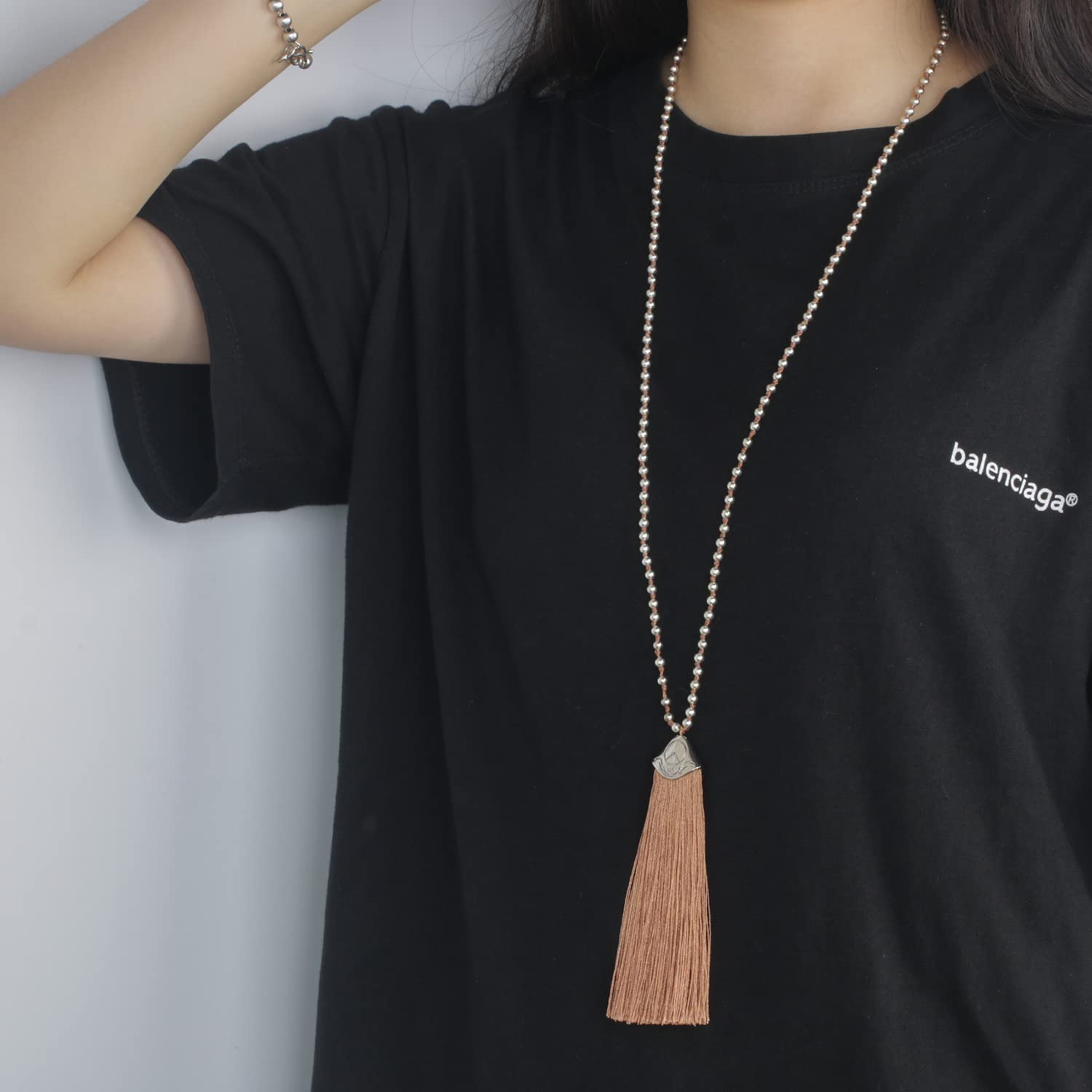 KELITCH Bohemian Tassel Necklace for Women - 925 Sterling Silver Beaded Necklace - Perfect for Festivals, Beach Parties & Boho Chic Outfits