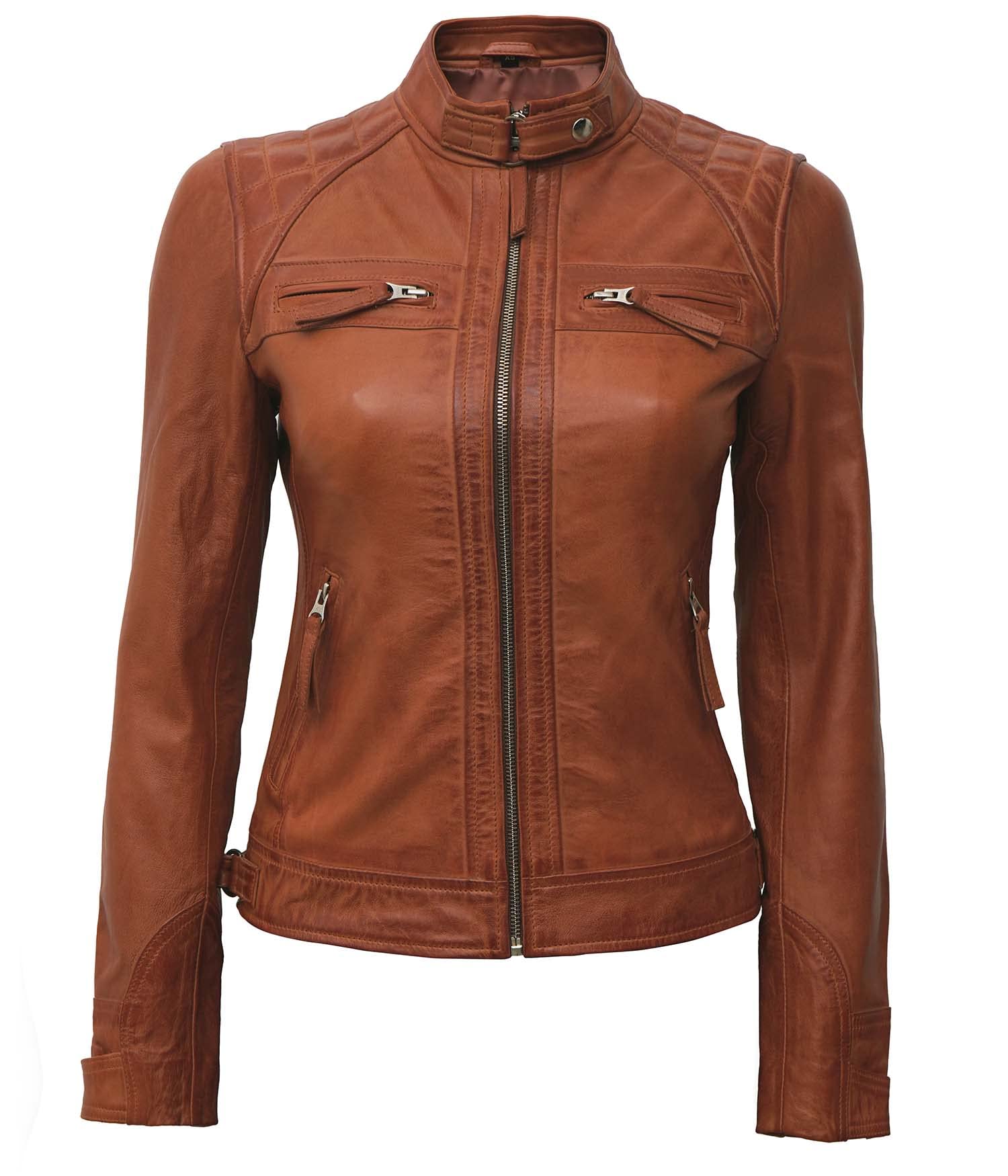 Genuine Leather Motorcycle Jacket for Women - Cafe Racer Style with Stand Collar & Natural Grain | Perfect for Riding, Biker Fashion & Outdoor Adventures