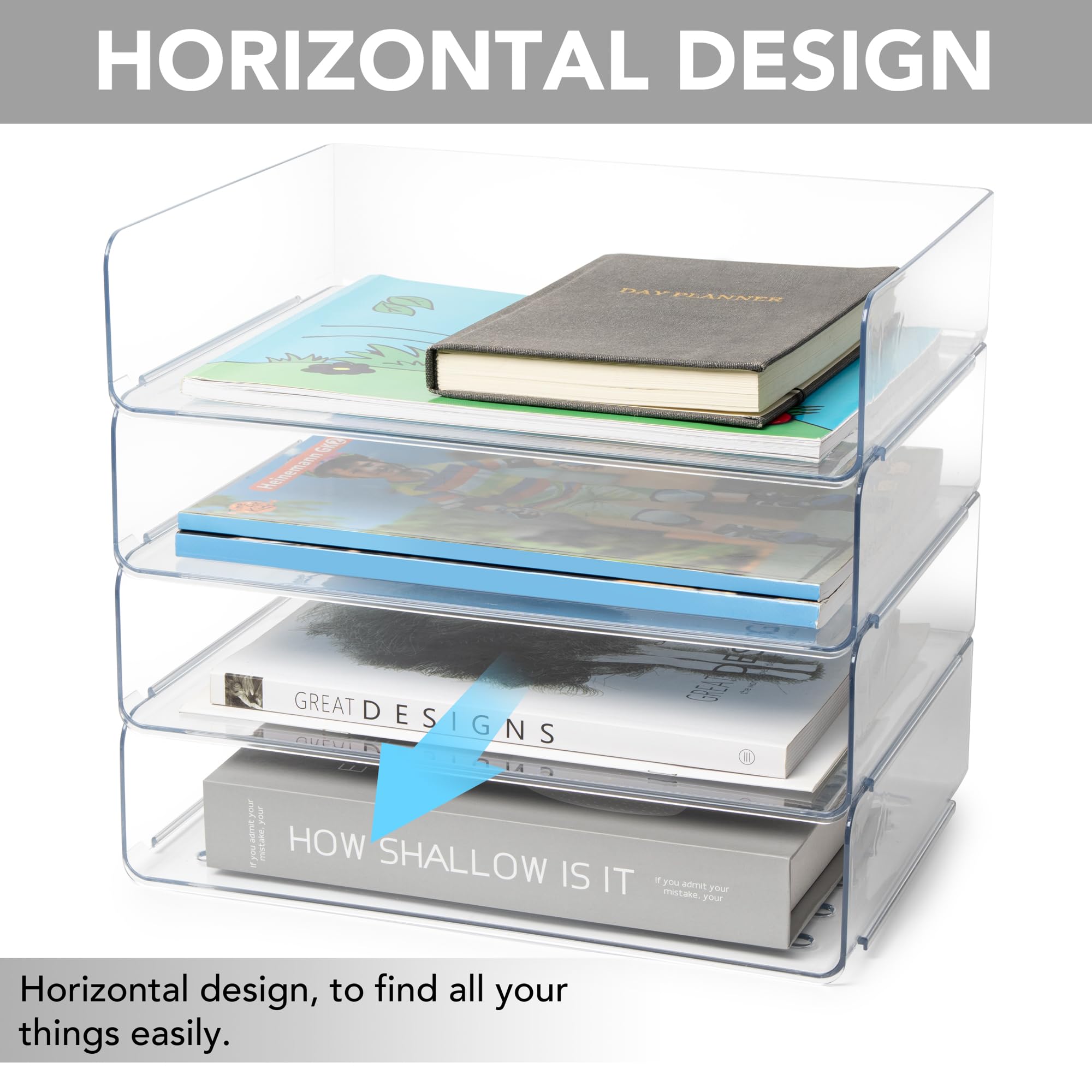 Clear Stackable 4-Tier Desk Organizer - A4 Size Letter Tray for Office, Home & Classroom | Perfect for Documents, Folders, Books & Magazines | Ideal Workspace & Study Organization Solution