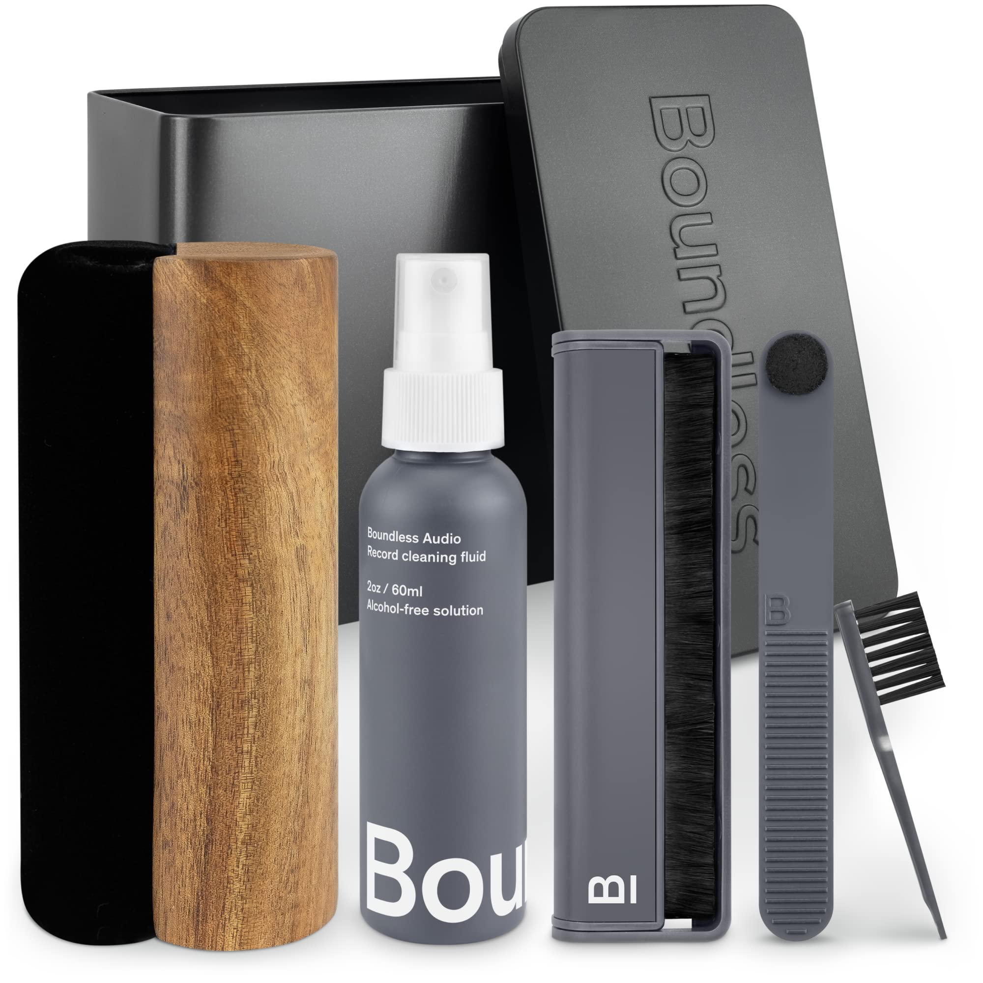 6-Piece Vinyl Record Cleaning Kit - Velvet Brush, Stylus Cleaner, Cleaning Solution, Nylon Brush & Metal Case - Essential for Vinyl Enthusiasts & DJs - Perfect for Home & Studio Use