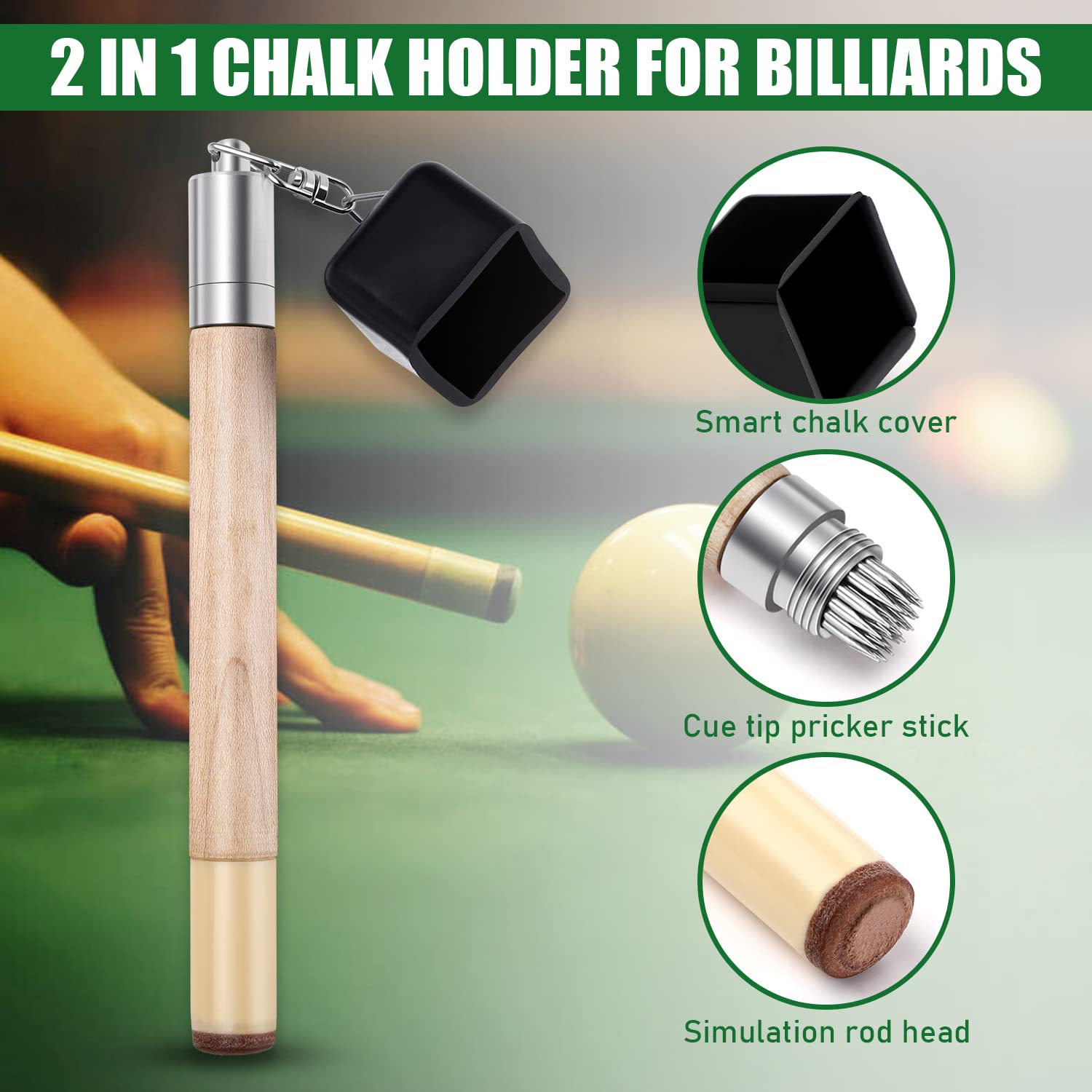 TOBWOLF 2-in-1 Billiard Chalk Holder & Cue Tip Pricker - Non-Slip Pool Table Accessories for Snooker, 8 Ball, 9 Ball - Perfect for Home Game Rooms, Bars & Professional Tournaments