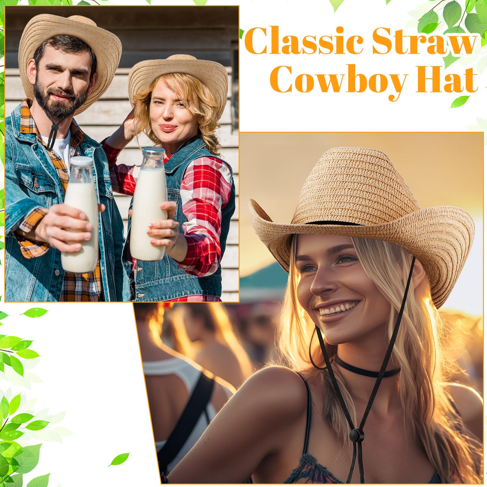 48 Pcs Bulk Cowboy Hats for Adults - Western Style Straw Sun Hats for Men & Women - Perfect for Country Parties, Rodeo Events & Outdoor Festivals