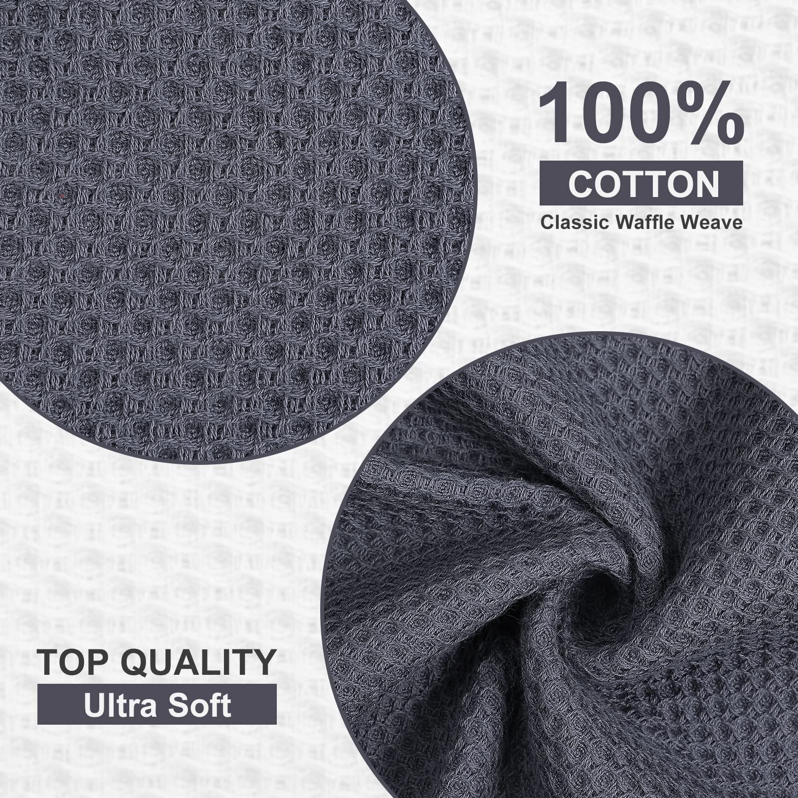 Kitinjoy 6 Pack 100% Cotton Waffle Weave Dish Cloths - Ultra Soft & Highly Absorbent Kitchen Towels (12x12 Inches, Dark Grey) for Drying Dishes, Cleaning Countertops & Everyday Kitchen Use
