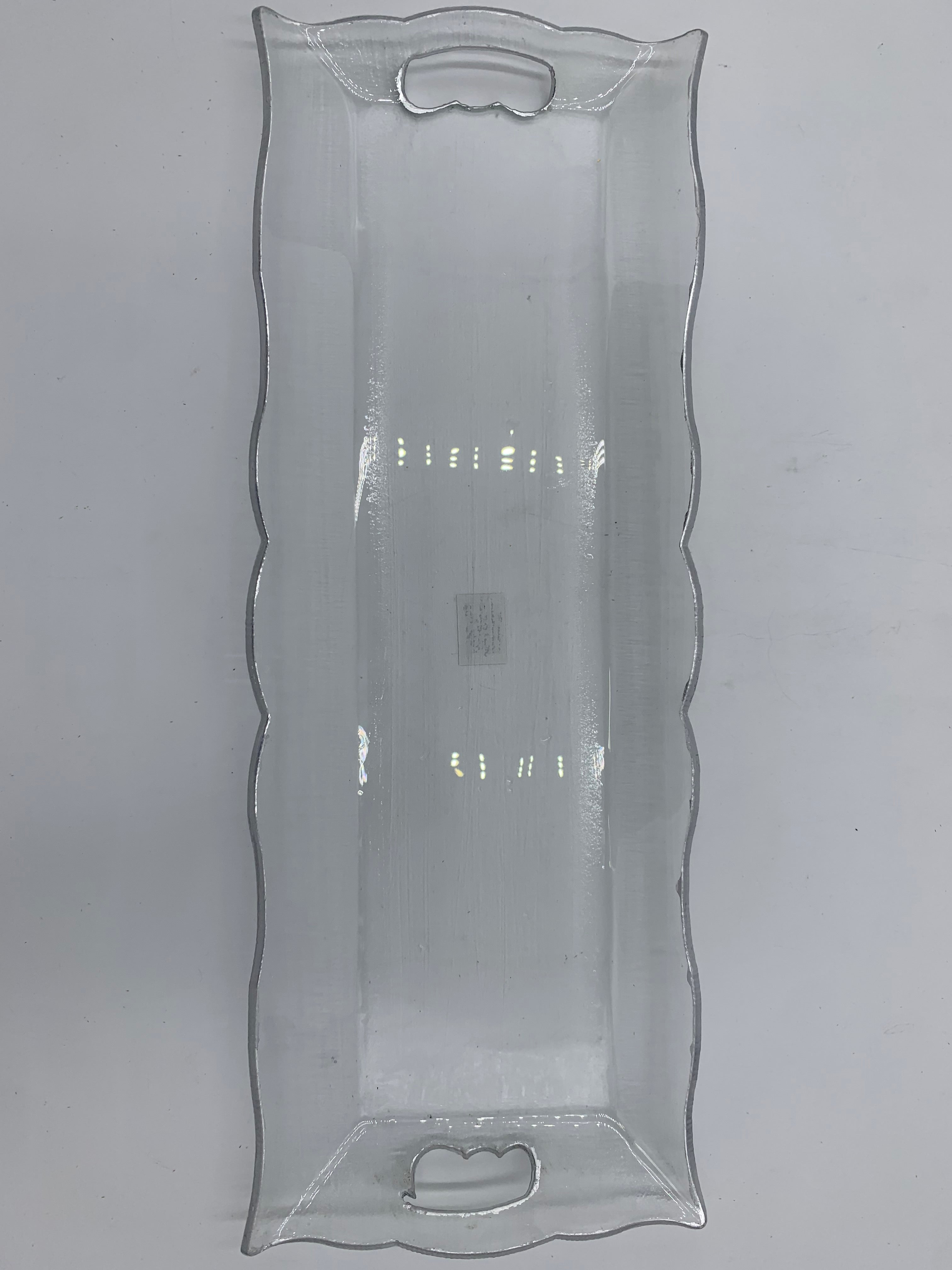 19x7 Inch Silver Rim Rectangular Glass Plate - Elegant Serving Tray for Dining, Desserts & Home Decor
