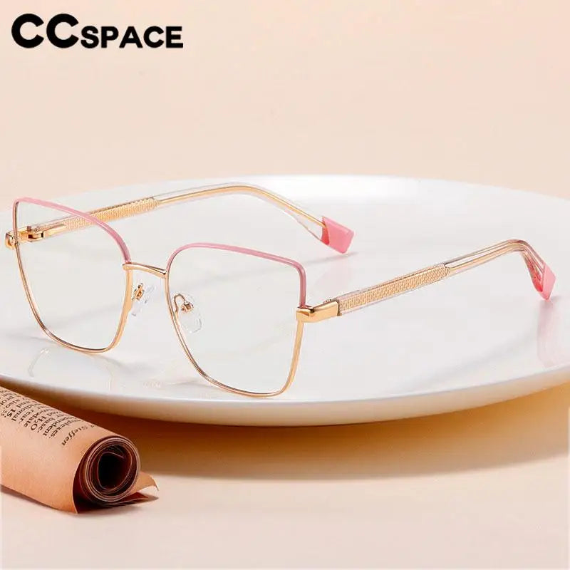 CCspace Women's Full Rim Cat Eye Square Alloy Eyeglasses Frame 57382 - Stylish Retro Glasses for Women, Lightweight Metal Frame for Office, Reading & Fashion Accessories