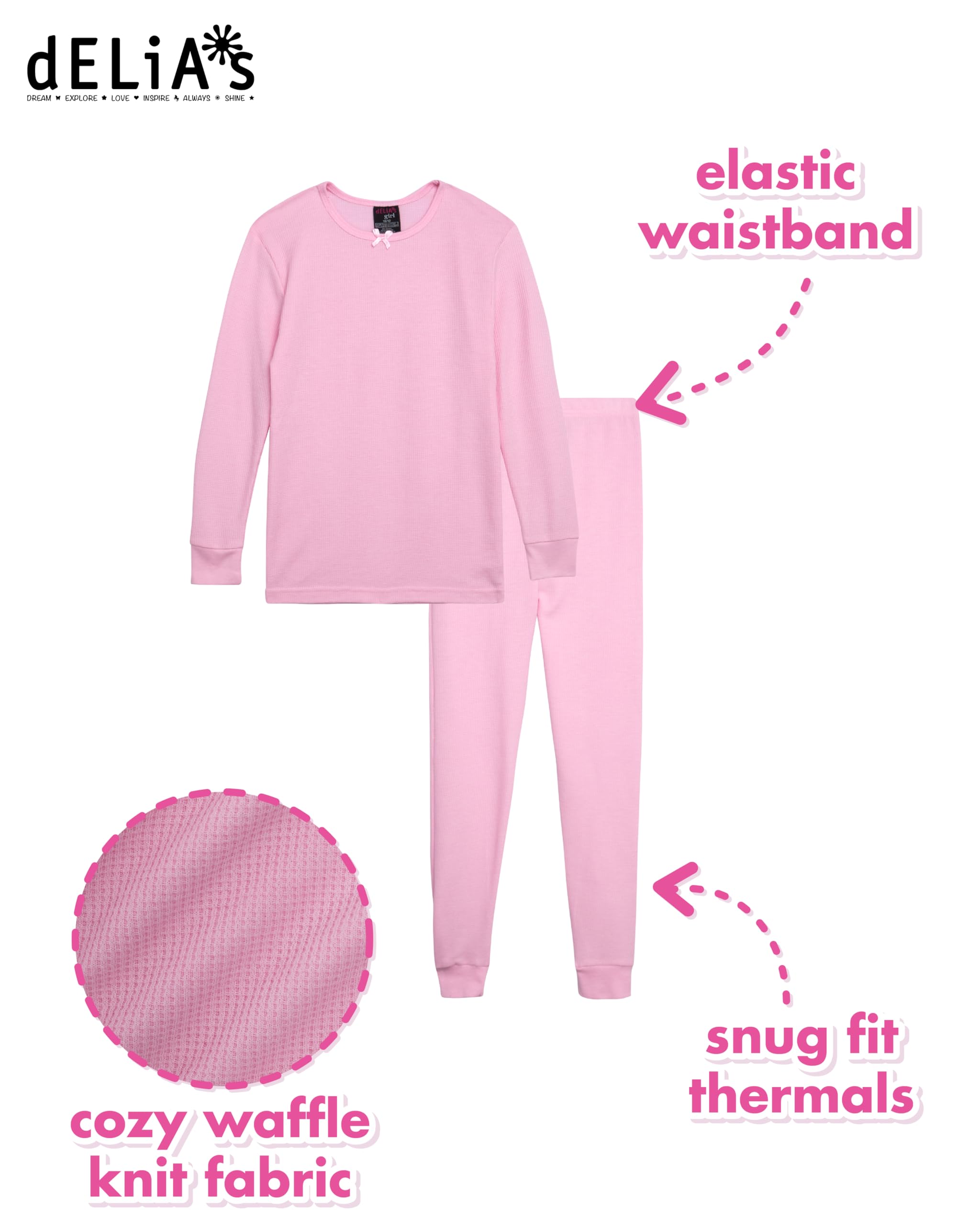 Baby Girls' Thermal Underwear Set - 6 Piece Waffle Knit Top & Long Johns (12M-4T) | Warm Winter Base Layer for Toddlers & Infants | Perfect for Cold Weather Play & Outdoor Activities
