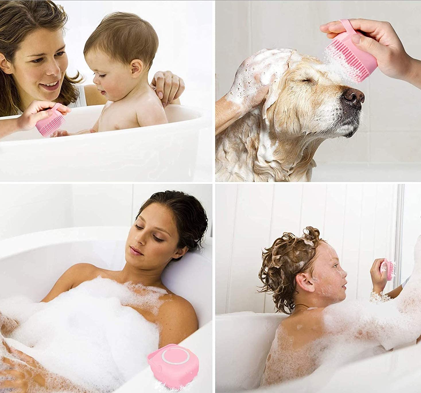 Silicone Body Brush for Shower with Soap Dispenser - Exfoliating Massage Bath Brush for Dry Skin - Spa Quality Scrubber with Long Handle for Men & Women - Perfect for Exfoliation & Relaxation in Bath or Shower (Pink)