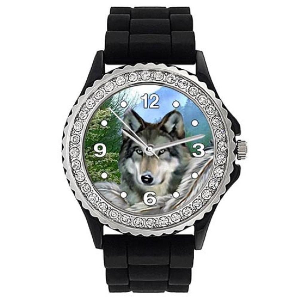 Timest Indian Wolf Crystal Rhinestone Women's Wrist Watch with Silicone Strap - Elegant Black Dress Watch for Women, Perfect for Parties, Weddings & Formal Occasions