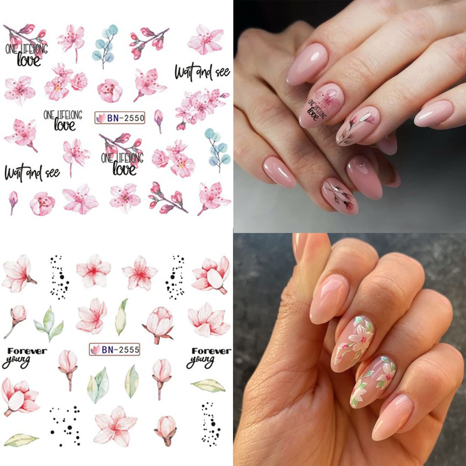 12 Sheets Spring Floral Nail Art Stickers - Pink Peach Blossom & Cherry Blossom Water Transfer Nail Decals for Women | DIY Nail Decorations for Parties, Weddings & Everyday Manicures