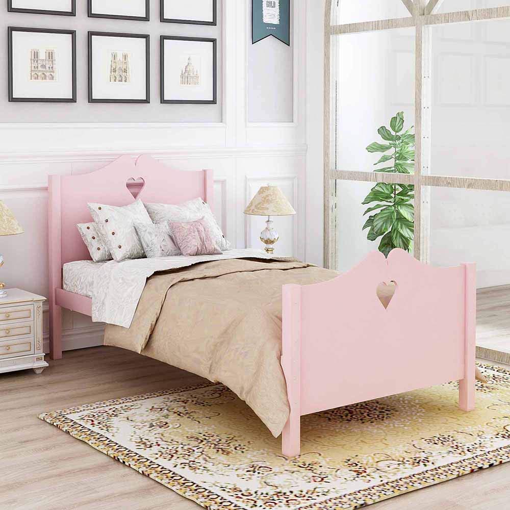 Twin Size Wooden Platform Bed Frame with Headboard & Footboard - 10-Slat Support, Sturdy Kids Bed for Girls & Boys (Pink) | Perfect for Children's Bedroom, Guest Room & Small Spaces